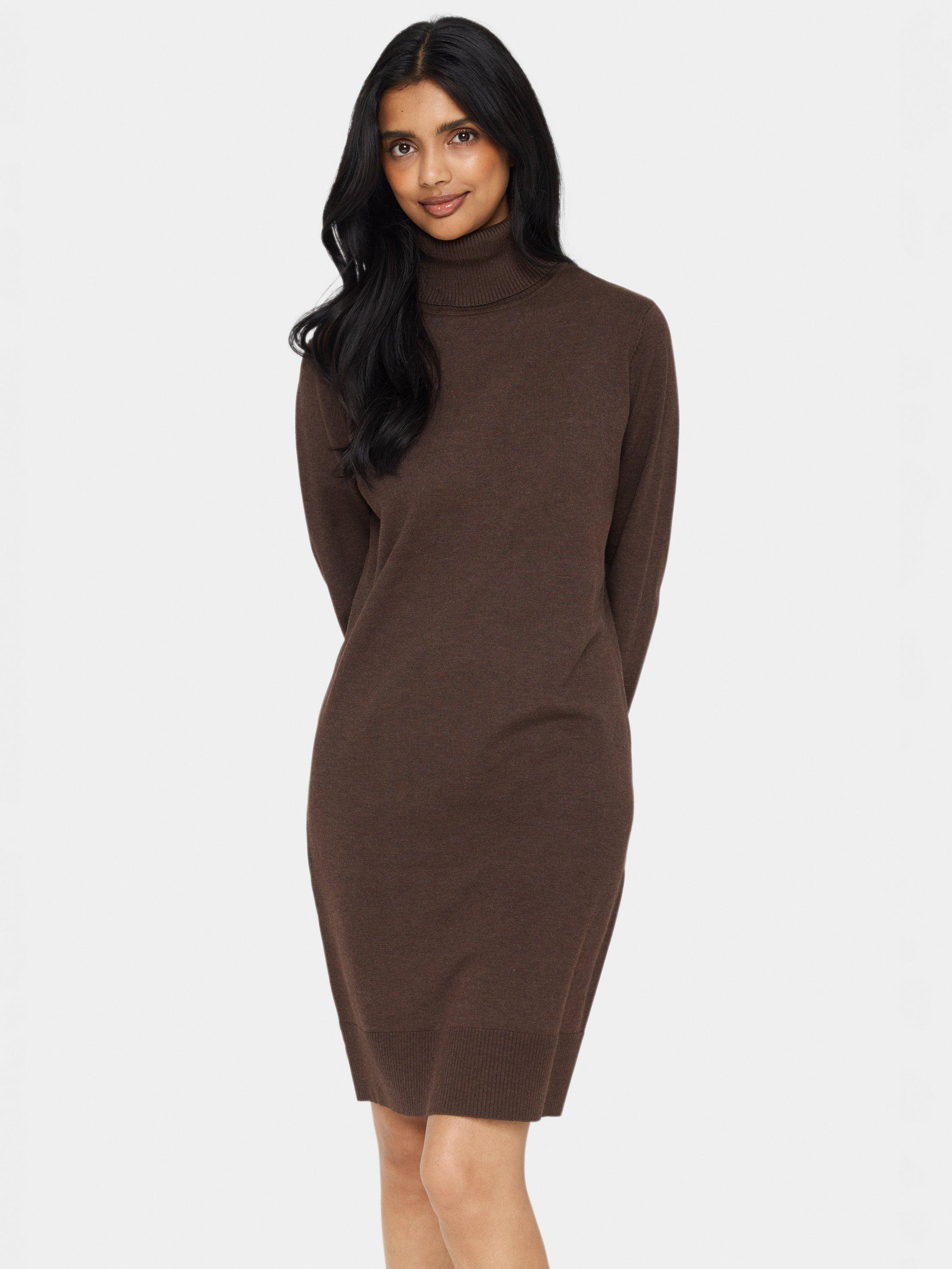 Product image 1 of 5, which shows Saint Tropez Mila Roll Neck Jumper Dress, Dark Oak Melange, XL