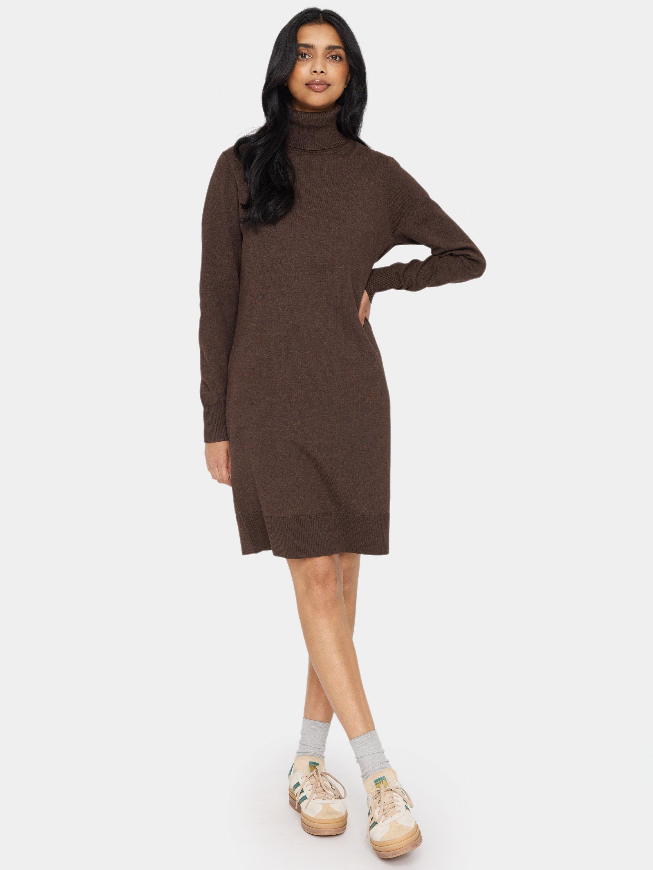 Product image 3 of 5, which shows Saint Tropez Mila Roll Neck Jumper Dress, Dark Oak Melange, XL