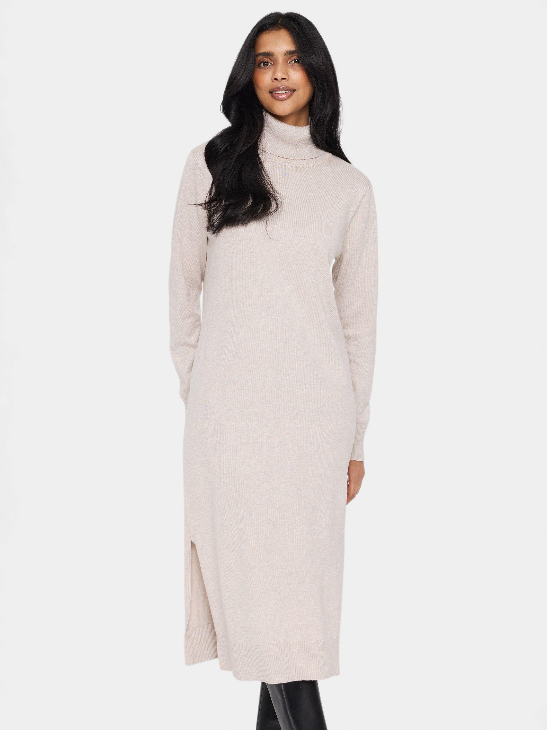 Product image 1 of 6, which shows Saint Tropez Mila Roll Neck Midi Jumper Dress, Grey Morning Melange, M