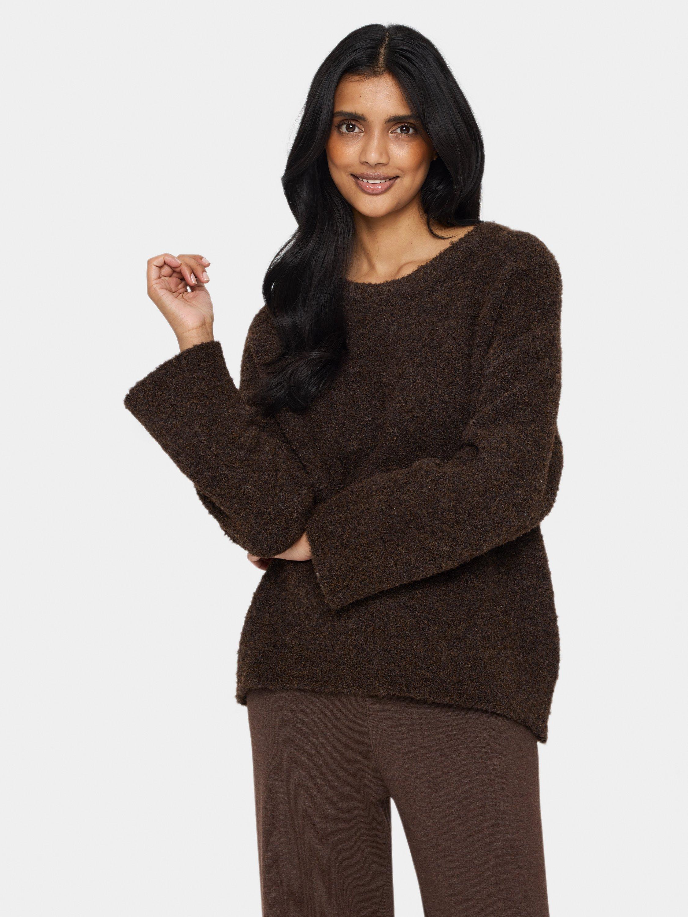 Saint Tropez Gela Oversized Sleeve Wool Blend Jumper, Dark Oak