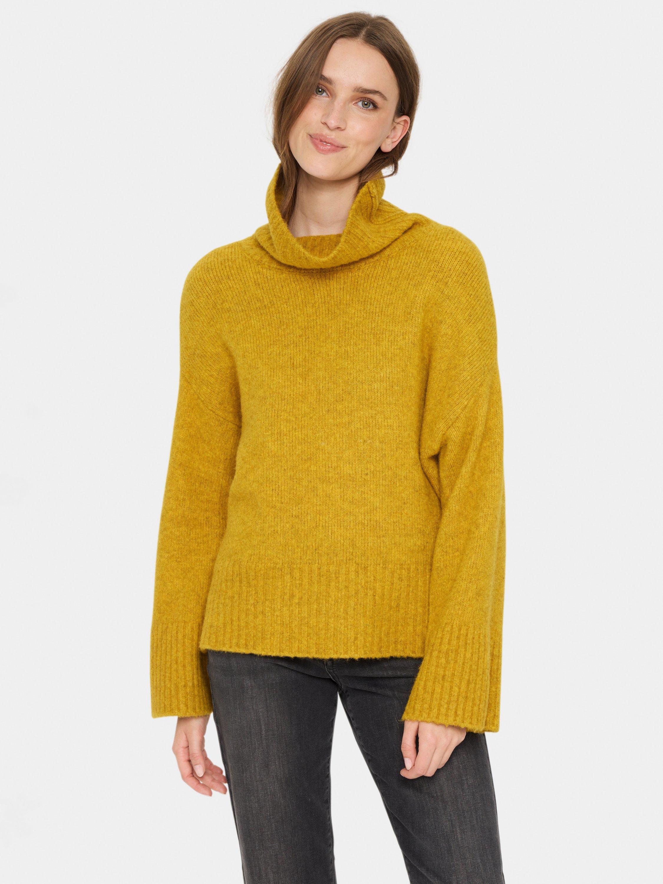 Product image 1 of 5, which shows Saint Tropez Gilda Roll Neck Wool Blend Jumper, Burnished Gold, XS