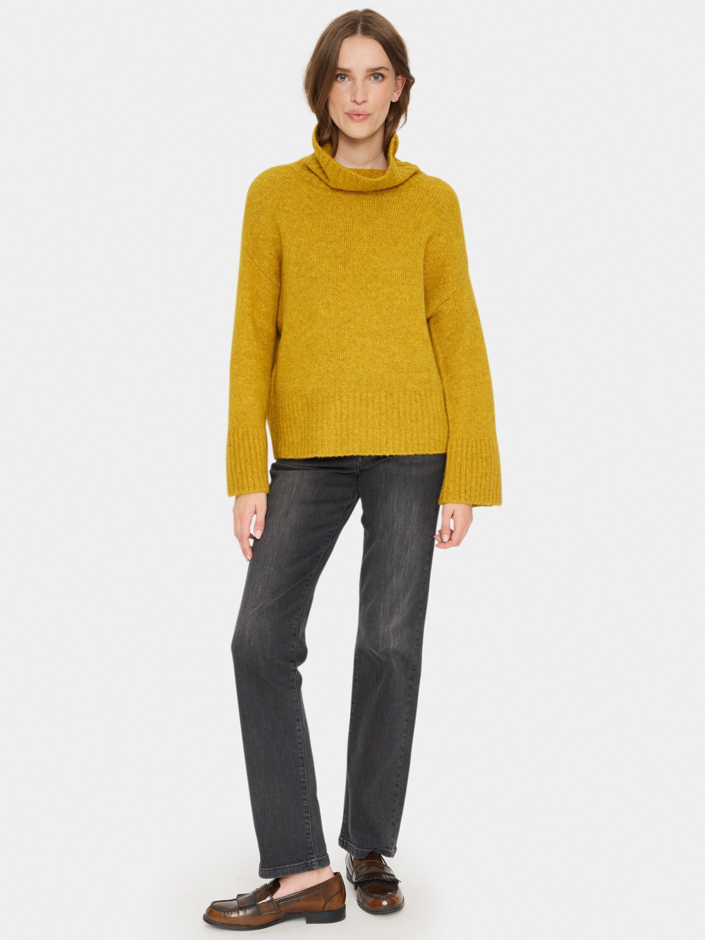 Product image 3 of 5, which shows Saint Tropez Gilda Roll Neck Wool Blend Jumper, Burnished Gold, XS