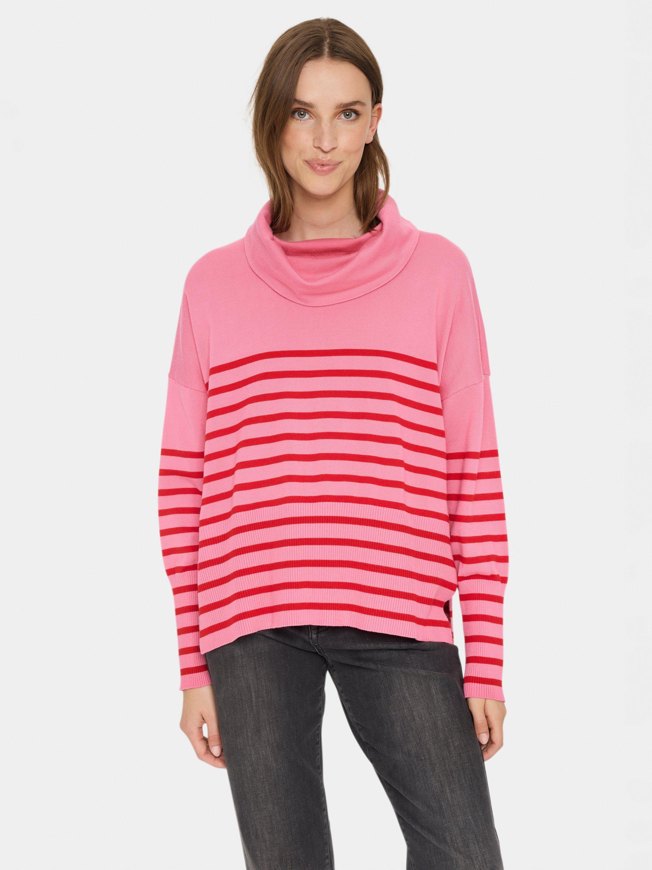 Product image 1 of 6, which shows Saint Tropez Grila Stripe Cowl Neck Jumper, Chateau Rose/Red, XS