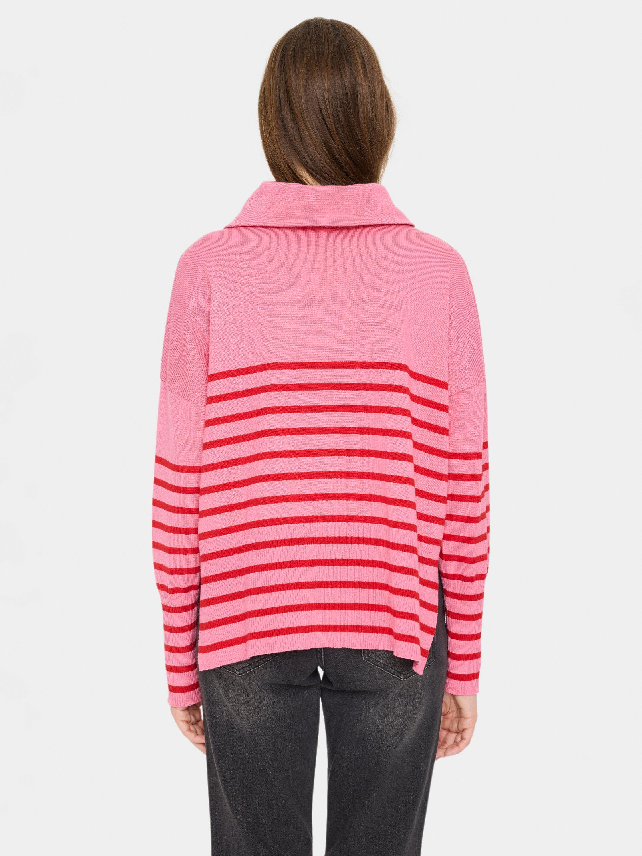 Product image 2 of 6, which shows Saint Tropez Grila Stripe Cowl Neck Jumper, Chateau Rose/Red, XS