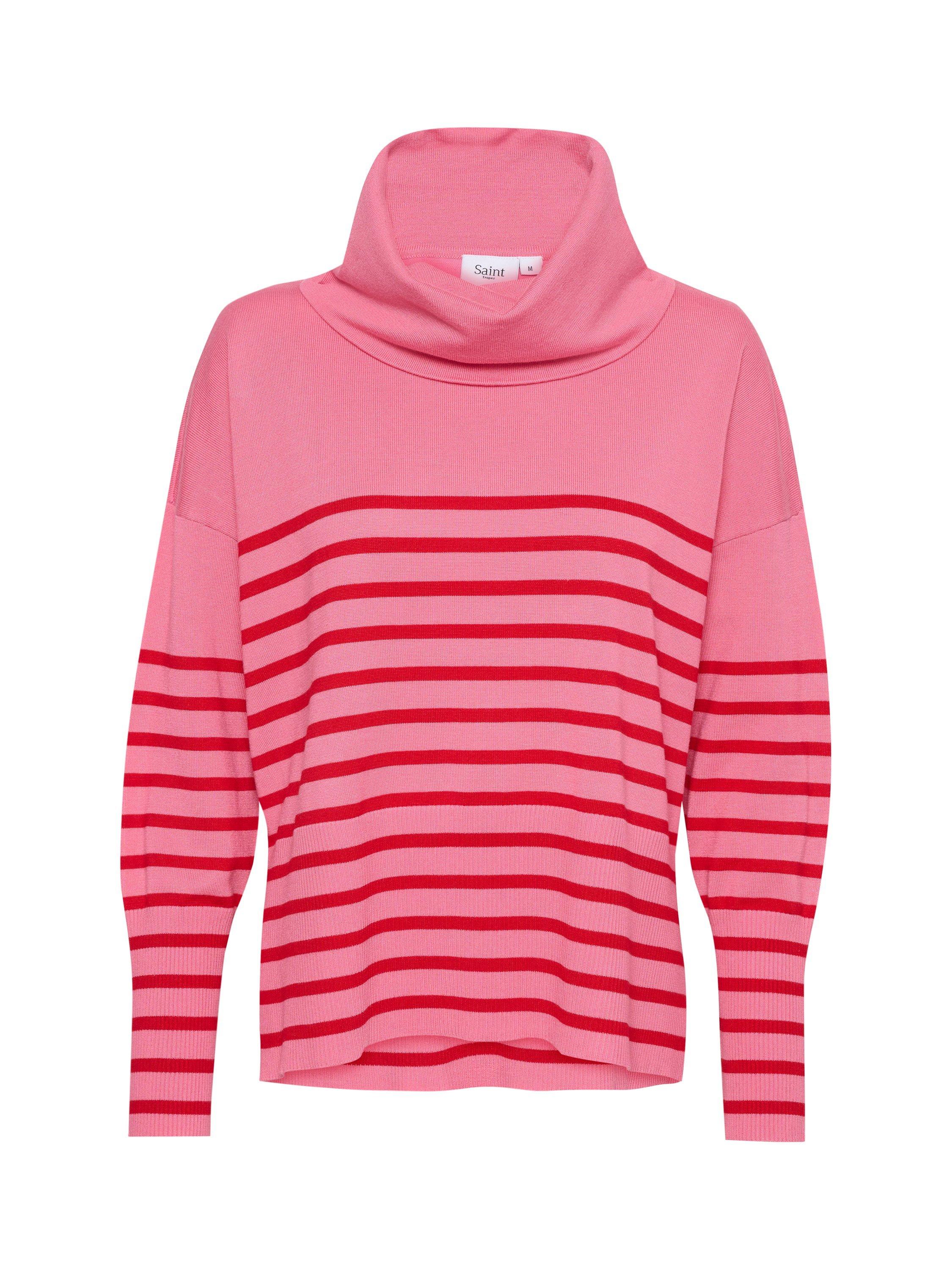 Product image 4 of 6, which shows Saint Tropez Grila Stripe Cowl Neck Jumper, Chateau Rose/Red, XS