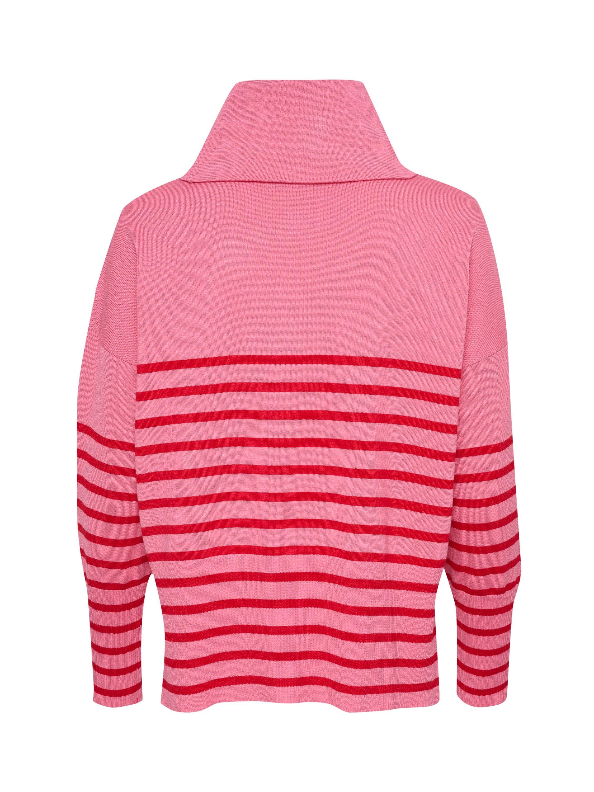 Product image 5 of 6, which shows Saint Tropez Grila Stripe Cowl Neck Jumper, Chateau Rose/Red, XS
