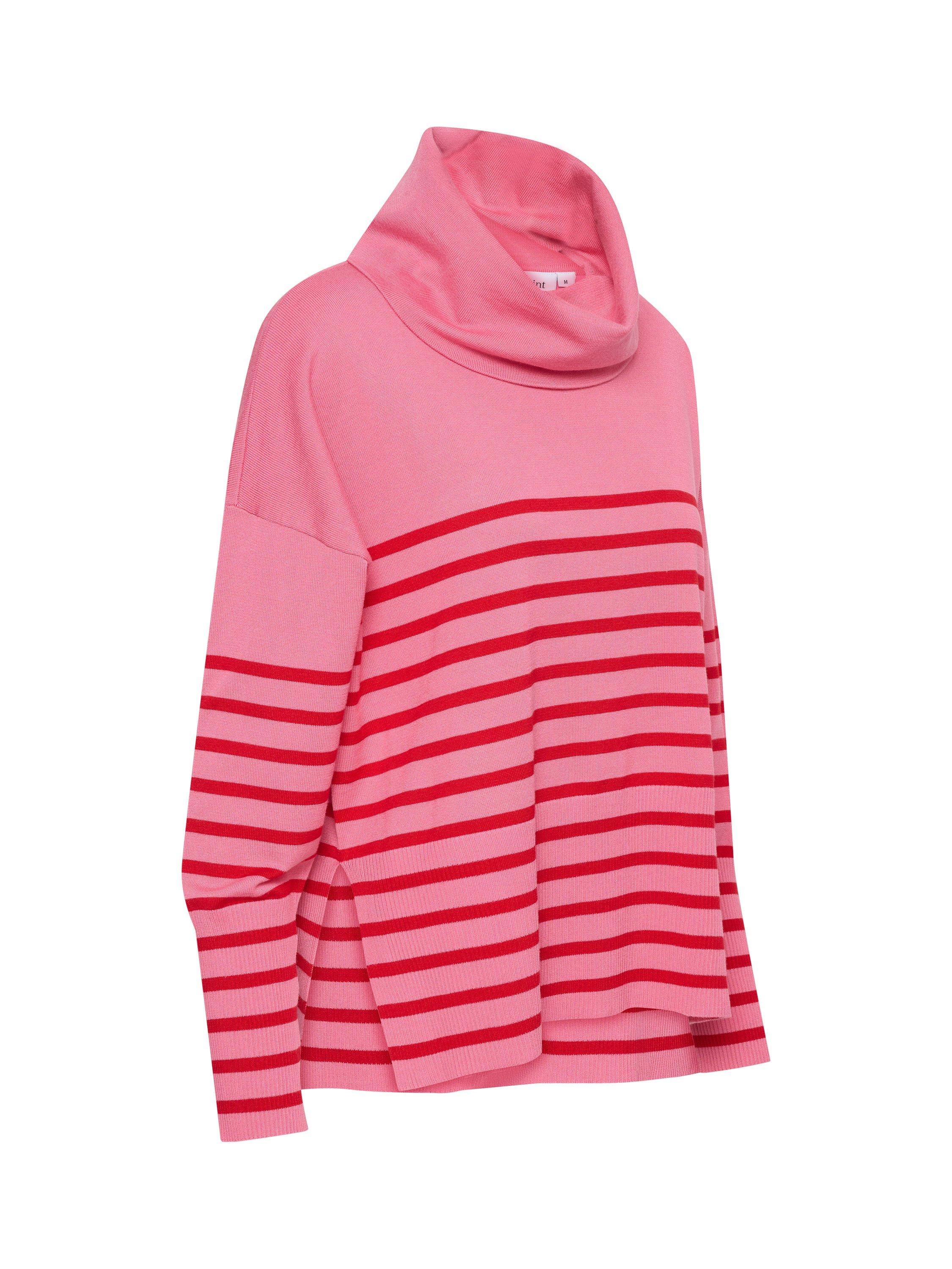 Product image 6 of 6, which shows Saint Tropez Grila Stripe Cowl Neck Jumper, Chateau Rose/Red, XS