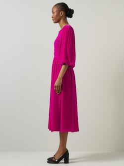 L.K.Bennett Callista Smock Velvet Dress - view 2, Bright Pink