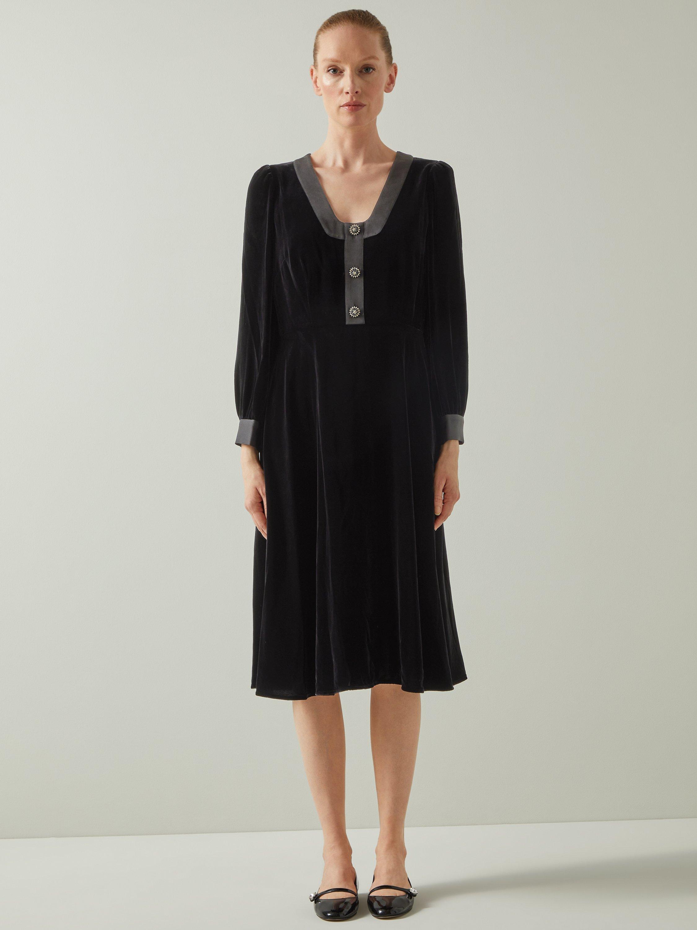 L.K.Bennett Cordelia Velvet Satin Trim Dress, Black