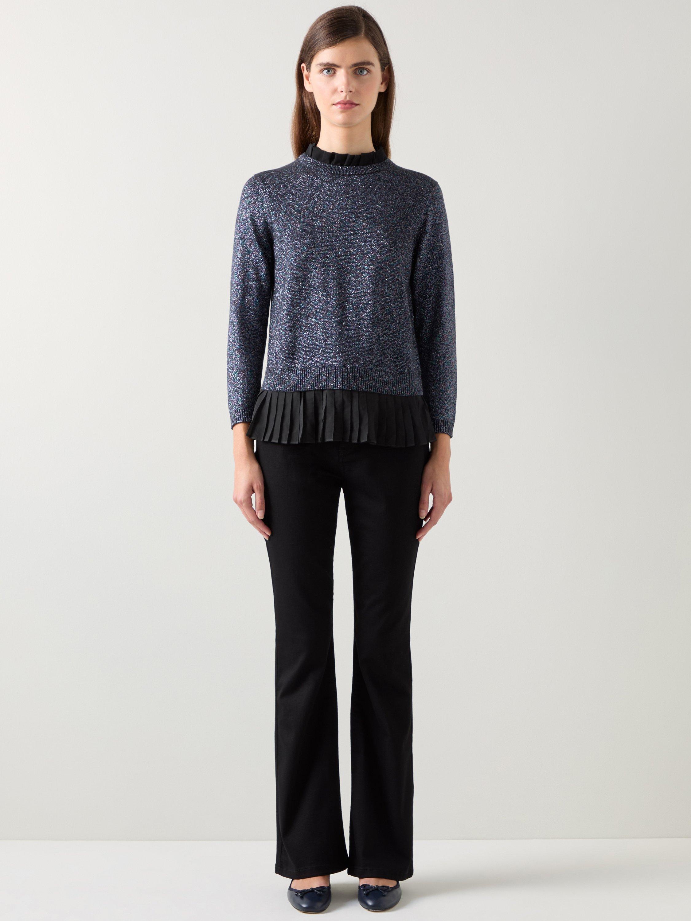 Product image 1 of 4, which shows L.K.Bennett Mary Pleated Detail Knit Jumper, Black/Multi, XS