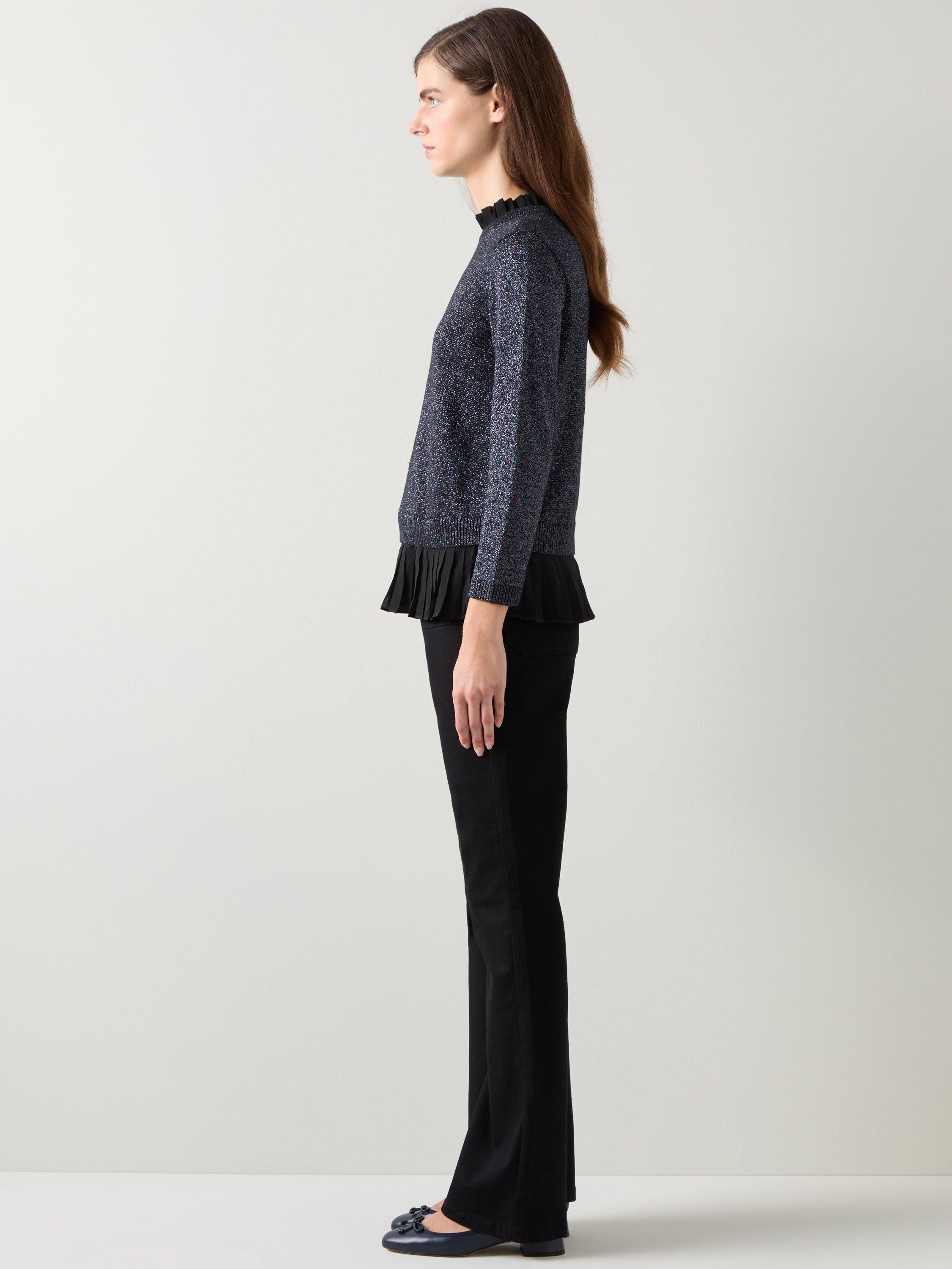 Product image 2 of 4, which shows L.K.Bennett Mary Pleated Detail Knit Jumper, Black/Multi, XS