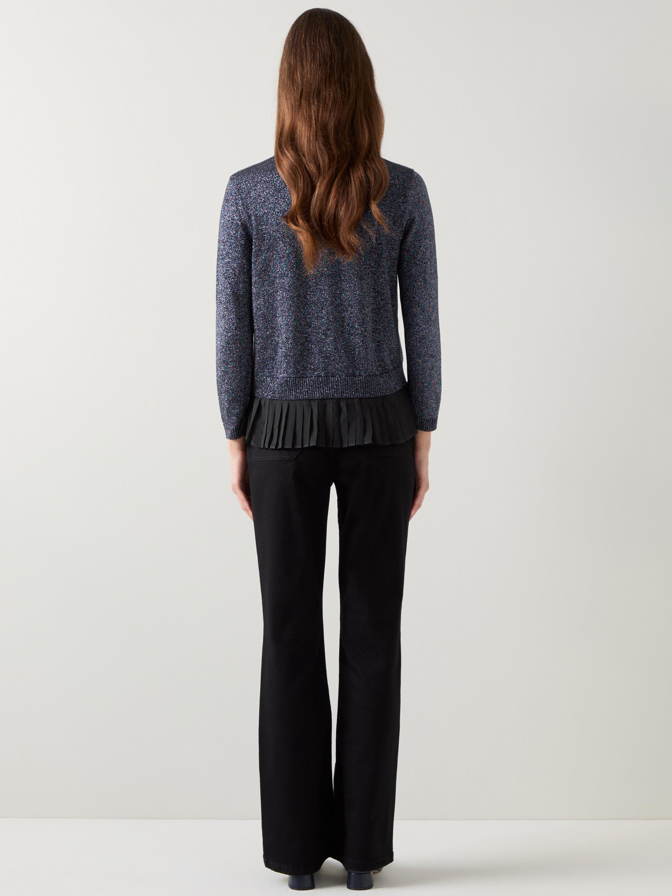 Product image 3 of 4, which shows L.K.Bennett Mary Pleated Detail Knit Jumper, Black/Multi, XS