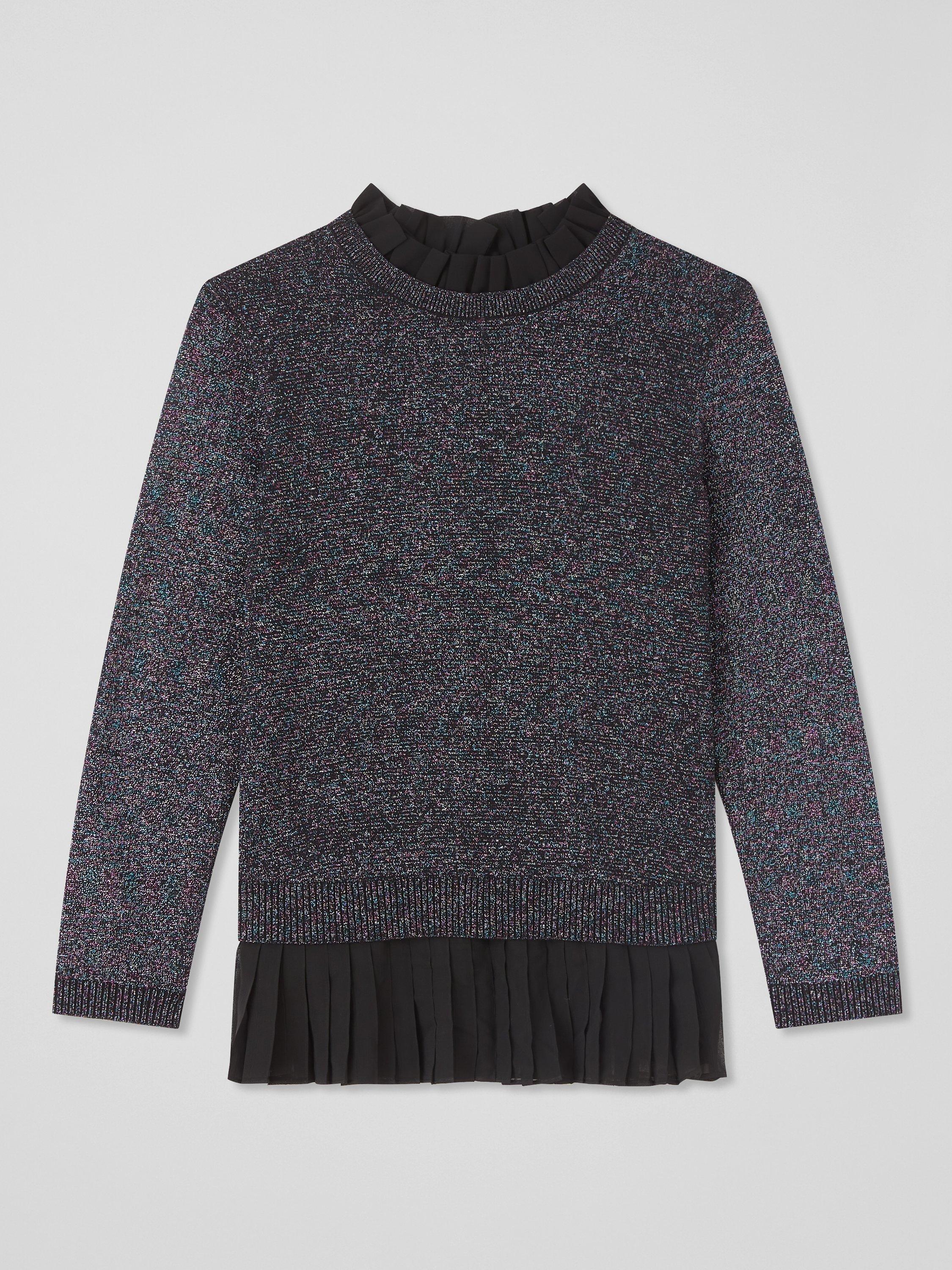 Product image 4 of 4, which shows L.K.Bennett Mary Pleated Detail Knit Jumper, Black/Multi, XS