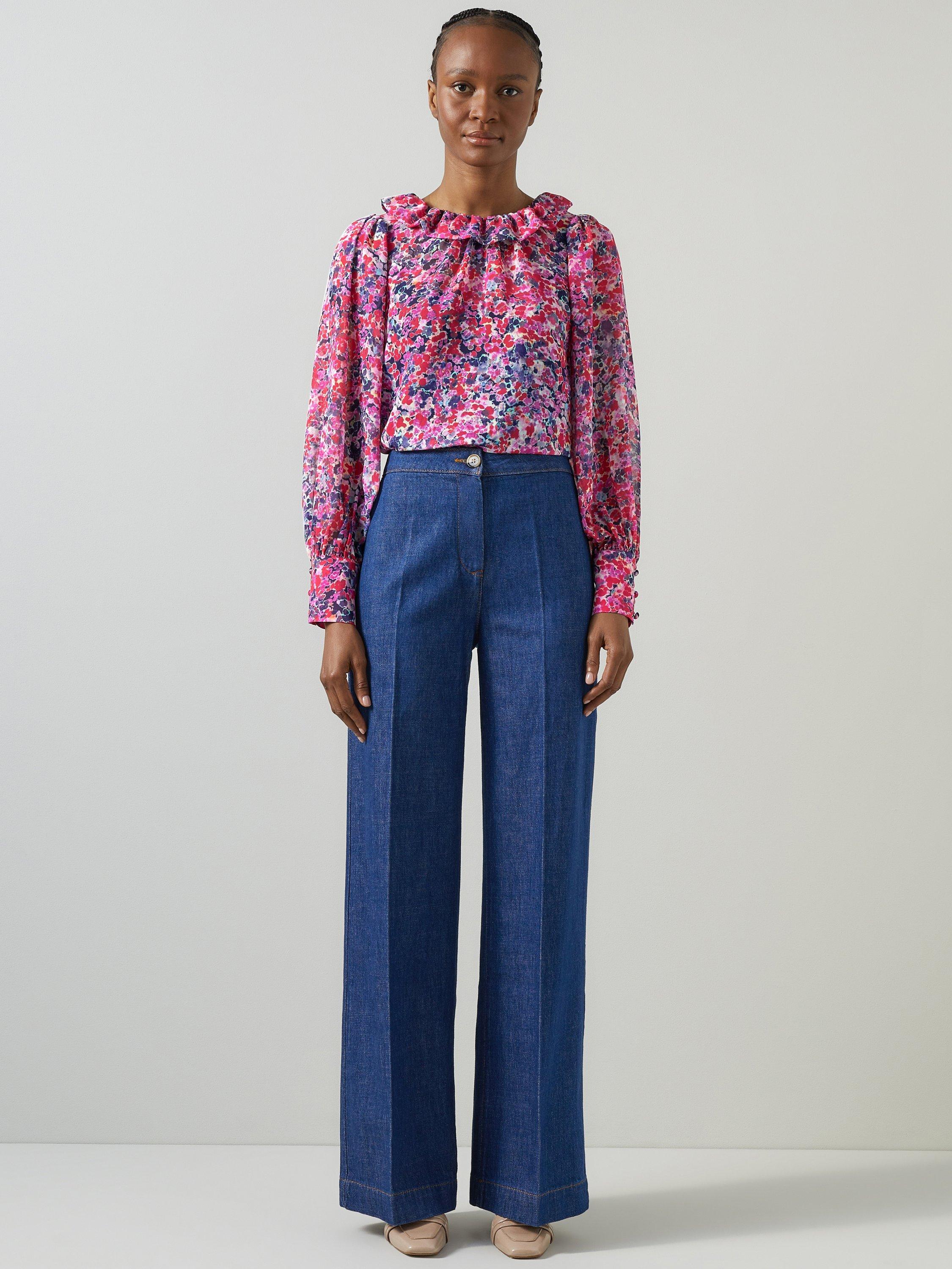 Product image 1 of 5, which shows L.K.Bennett Erin Watercolour Floral Blouse, Pink/Multi, 6