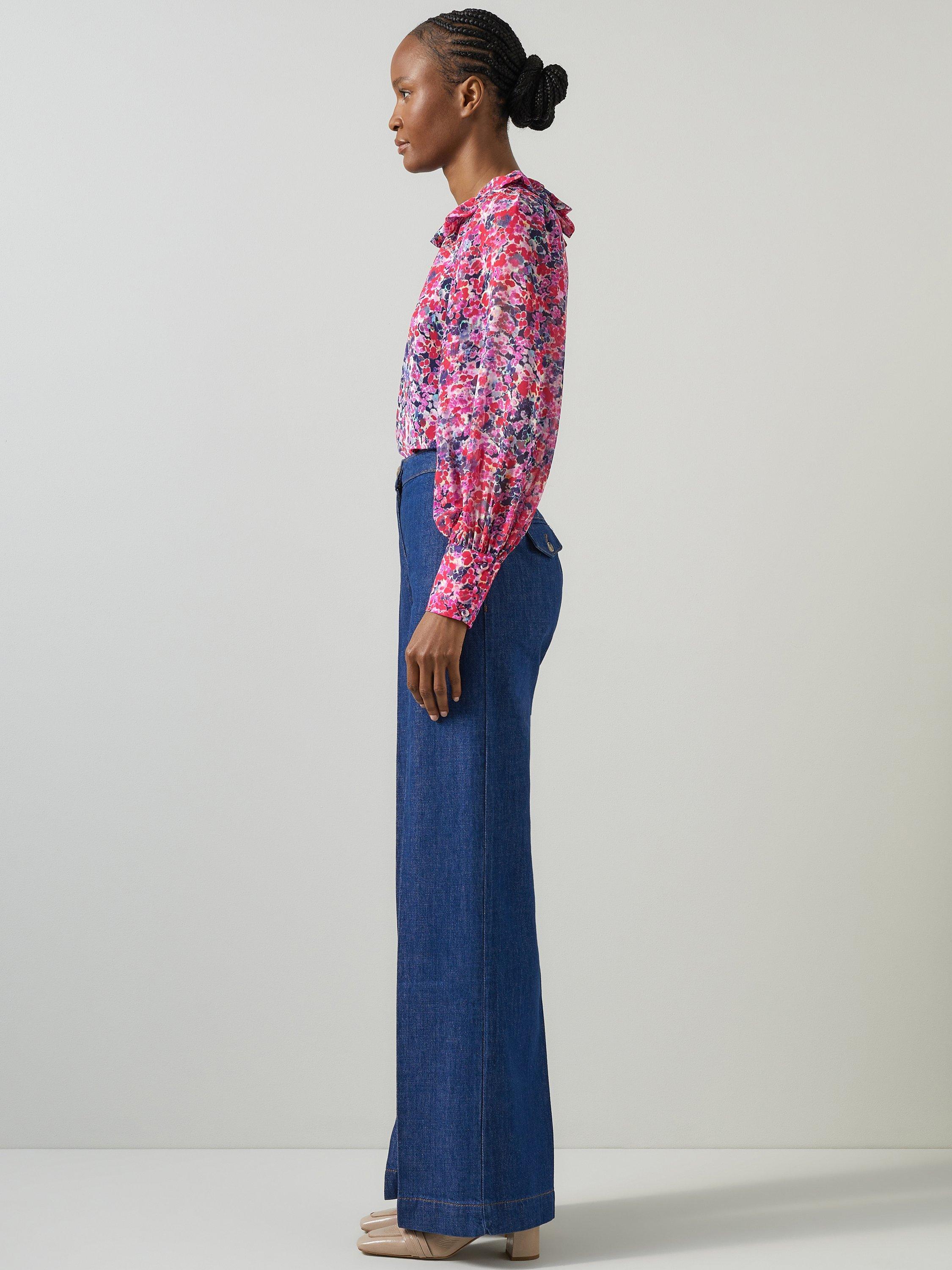 Product image 2 of 5, which shows L.K.Bennett Erin Watercolour Floral Blouse, Pink/Multi, 6