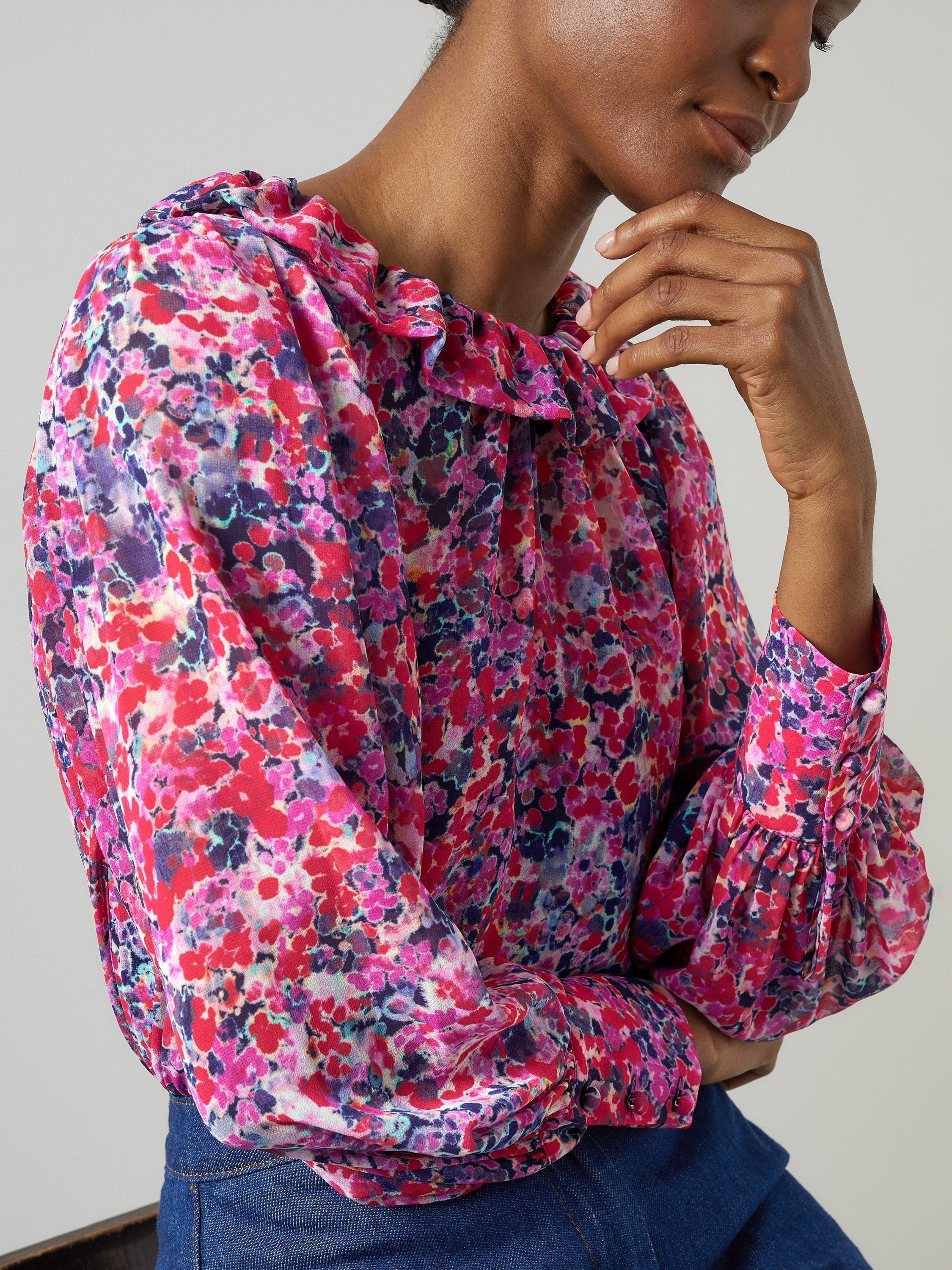 Product image 3 of 5, which shows L.K.Bennett Erin Watercolour Floral Blouse, Pink/Multi, 6