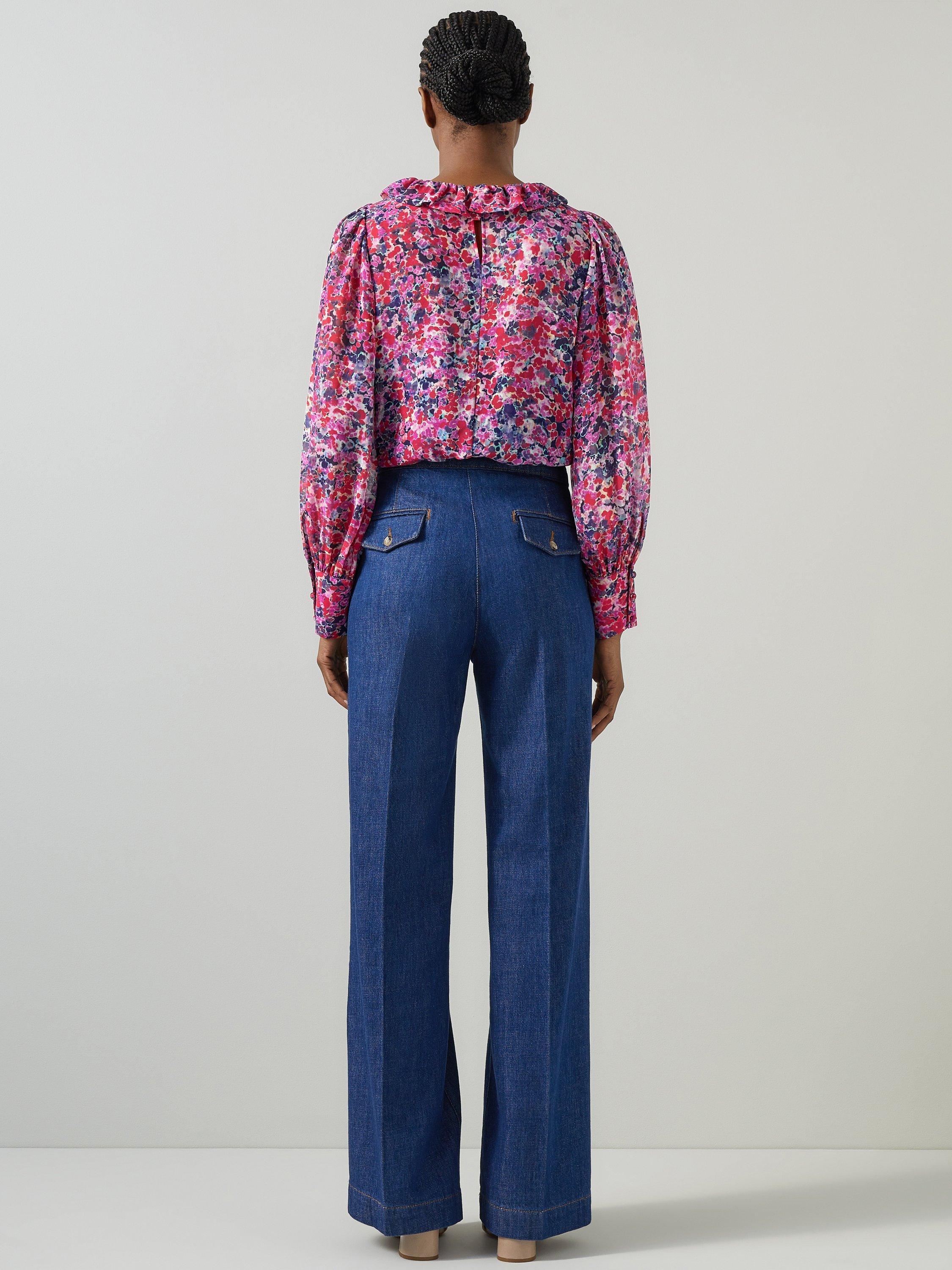 Product image 4 of 5, which shows L.K.Bennett Erin Watercolour Floral Blouse, Pink/Multi, 6