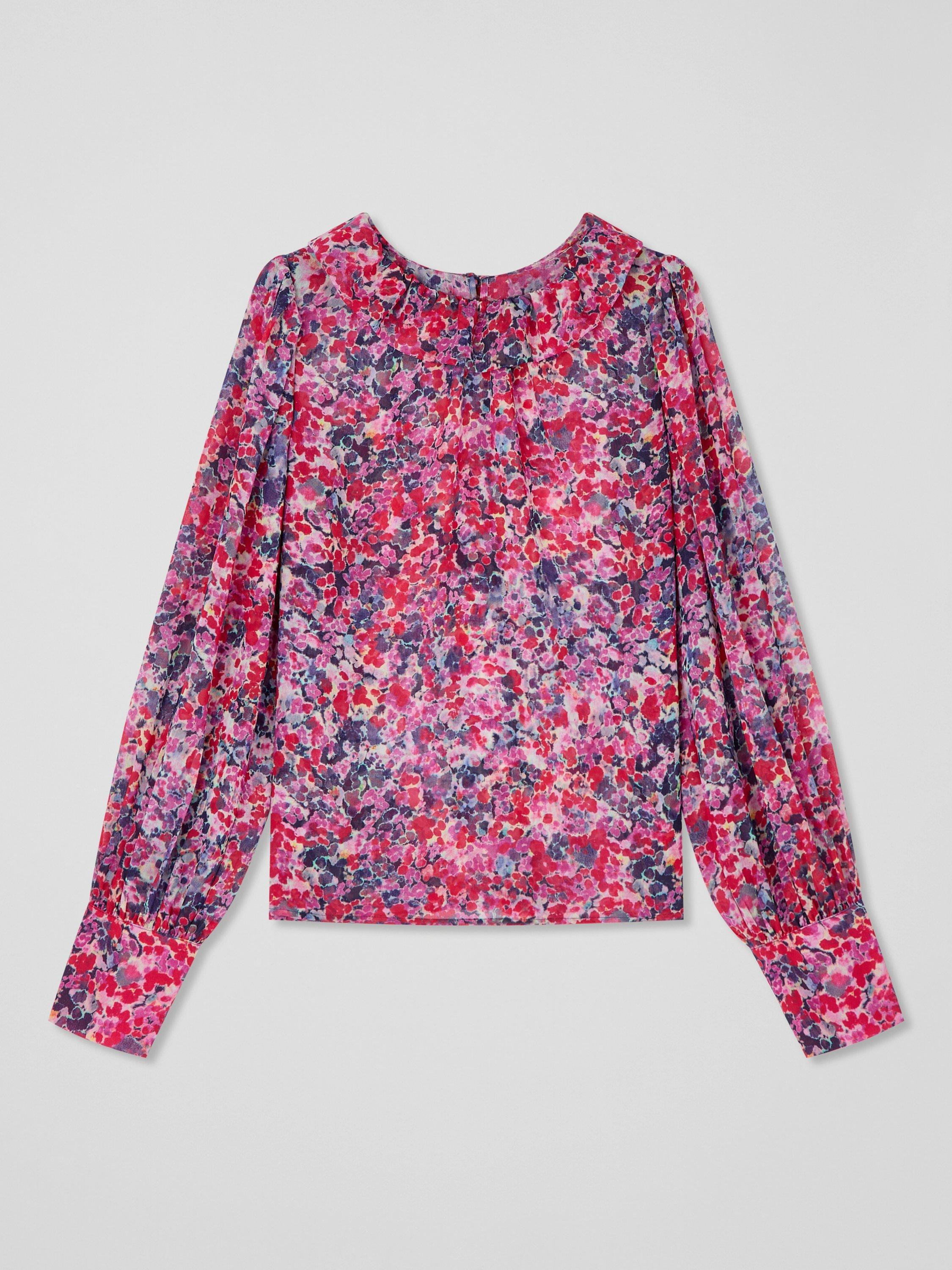 Product image 5 of 5, which shows L.K.Bennett Erin Watercolour Floral Blouse, Pink/Multi, 6