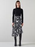 L.K.Bennett Winona Floral Asymmetric Skirt, Black/White