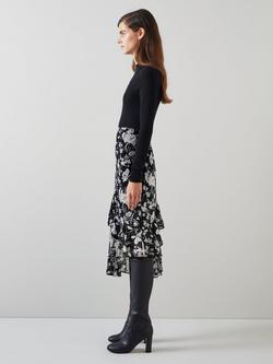 L.K.Bennett Winona Floral Asymmetric Skirt - view 2, Black/White