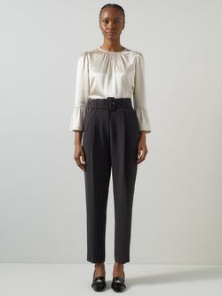 L.K.Bennett Tabitha Belted Crepe Trousers, Black