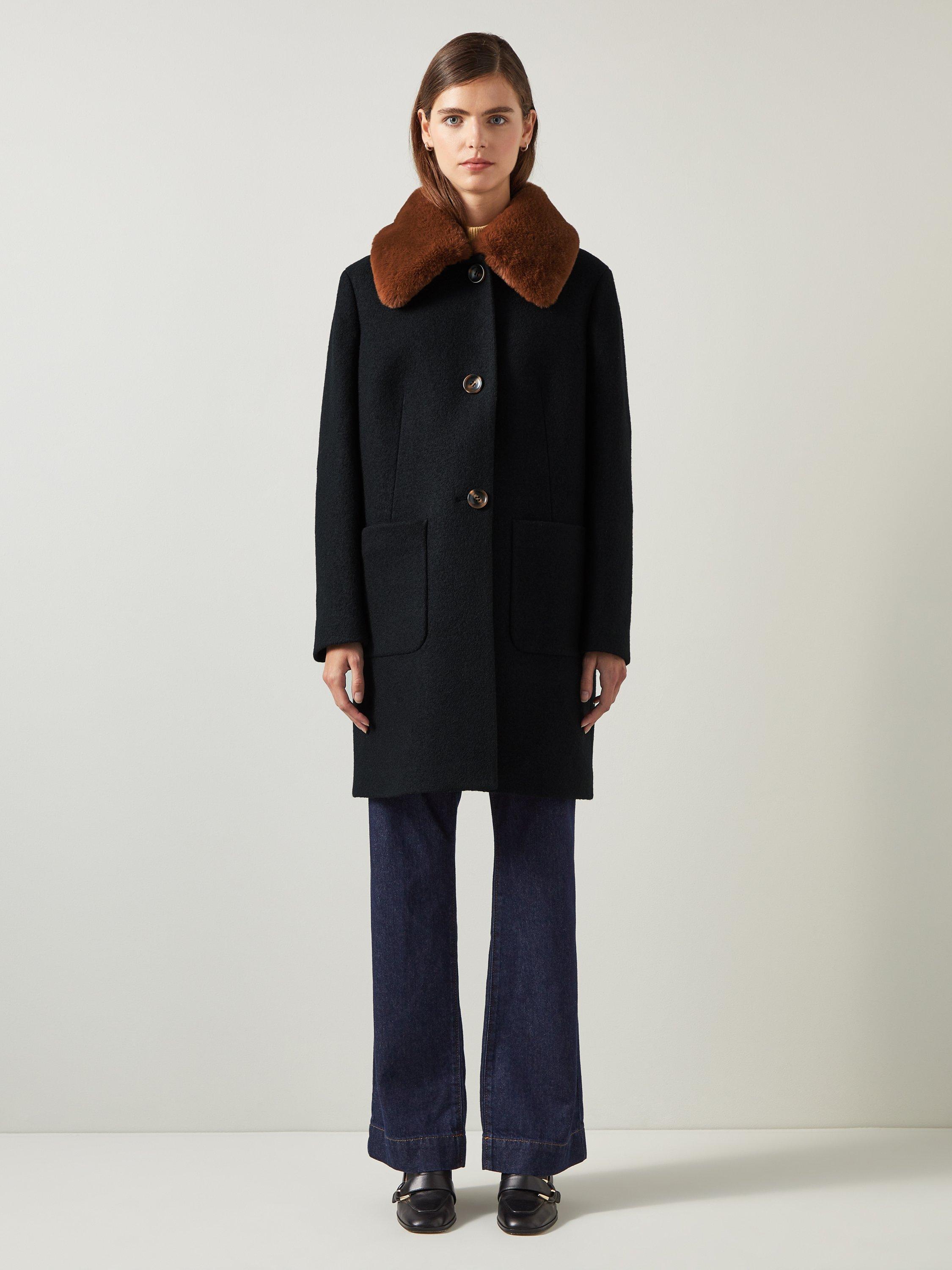 L.K.Bennett Aster Faux Fur Collar Wool Coat