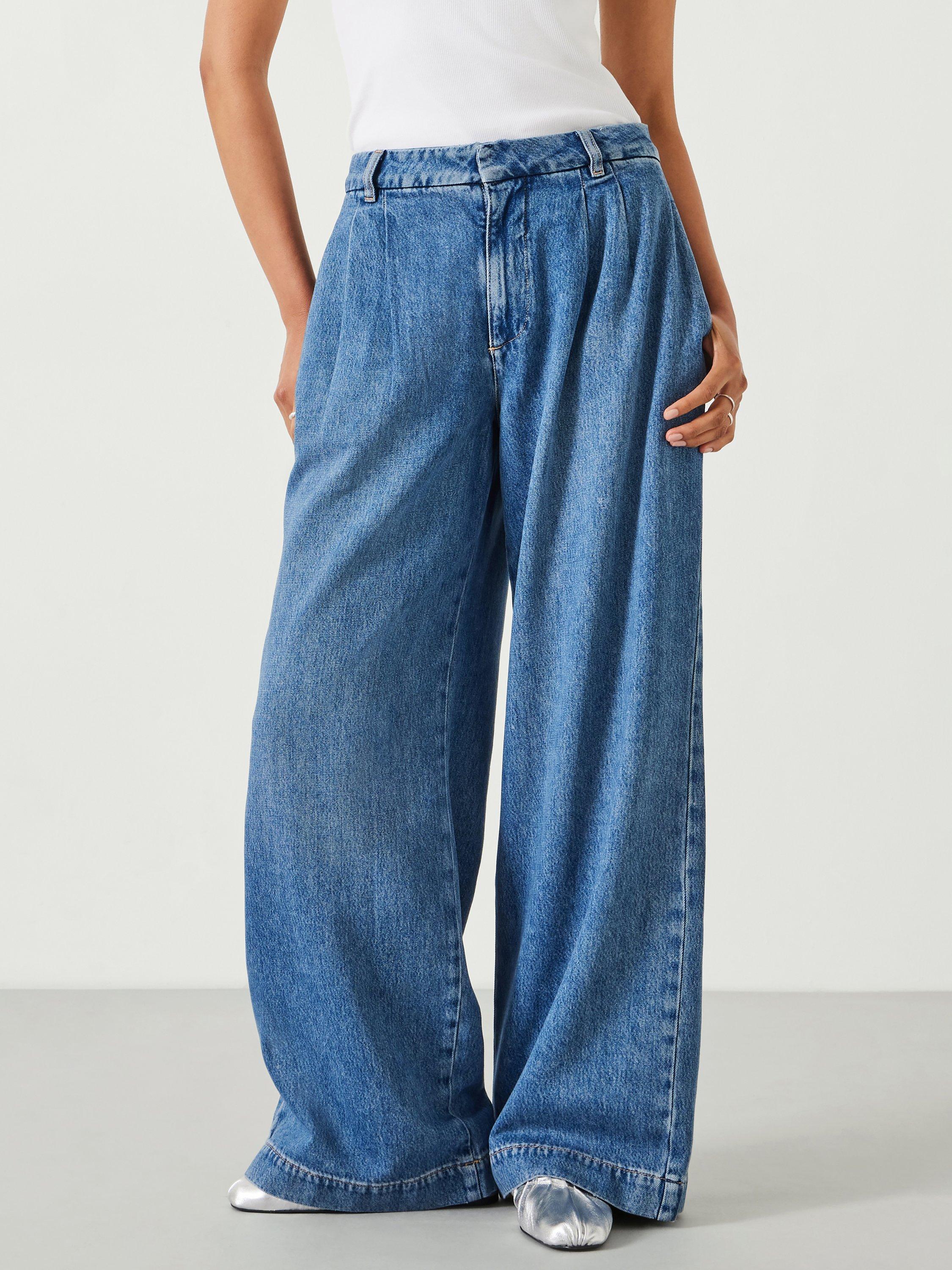Product image 1 of 7, which shows HUSH Lya Pleat Front Wide Leg Jeans, Mid Blue, 4R