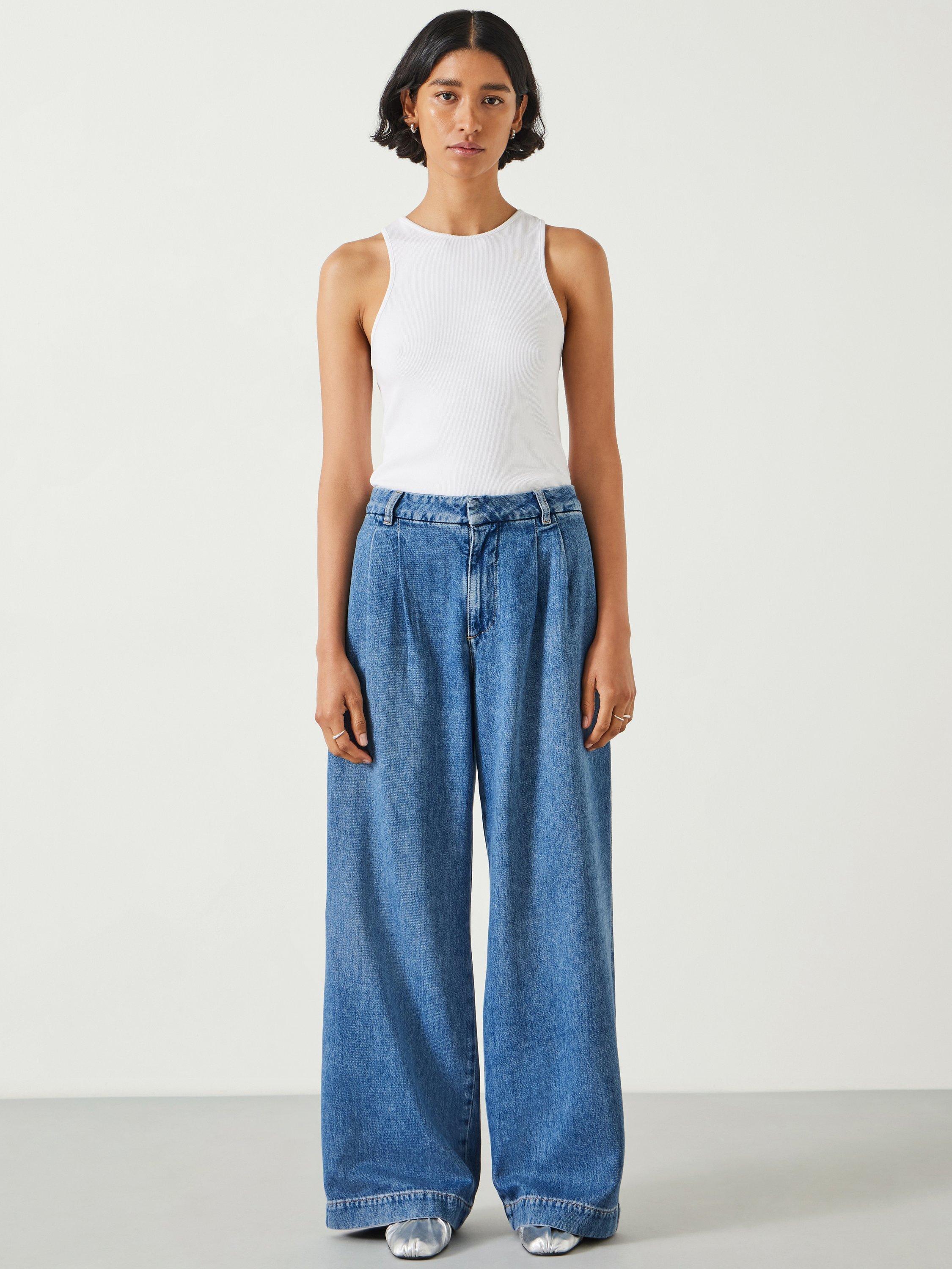 Product image 2 of 7, which shows HUSH Lya Pleat Front Wide Leg Jeans, Mid Blue, 4R