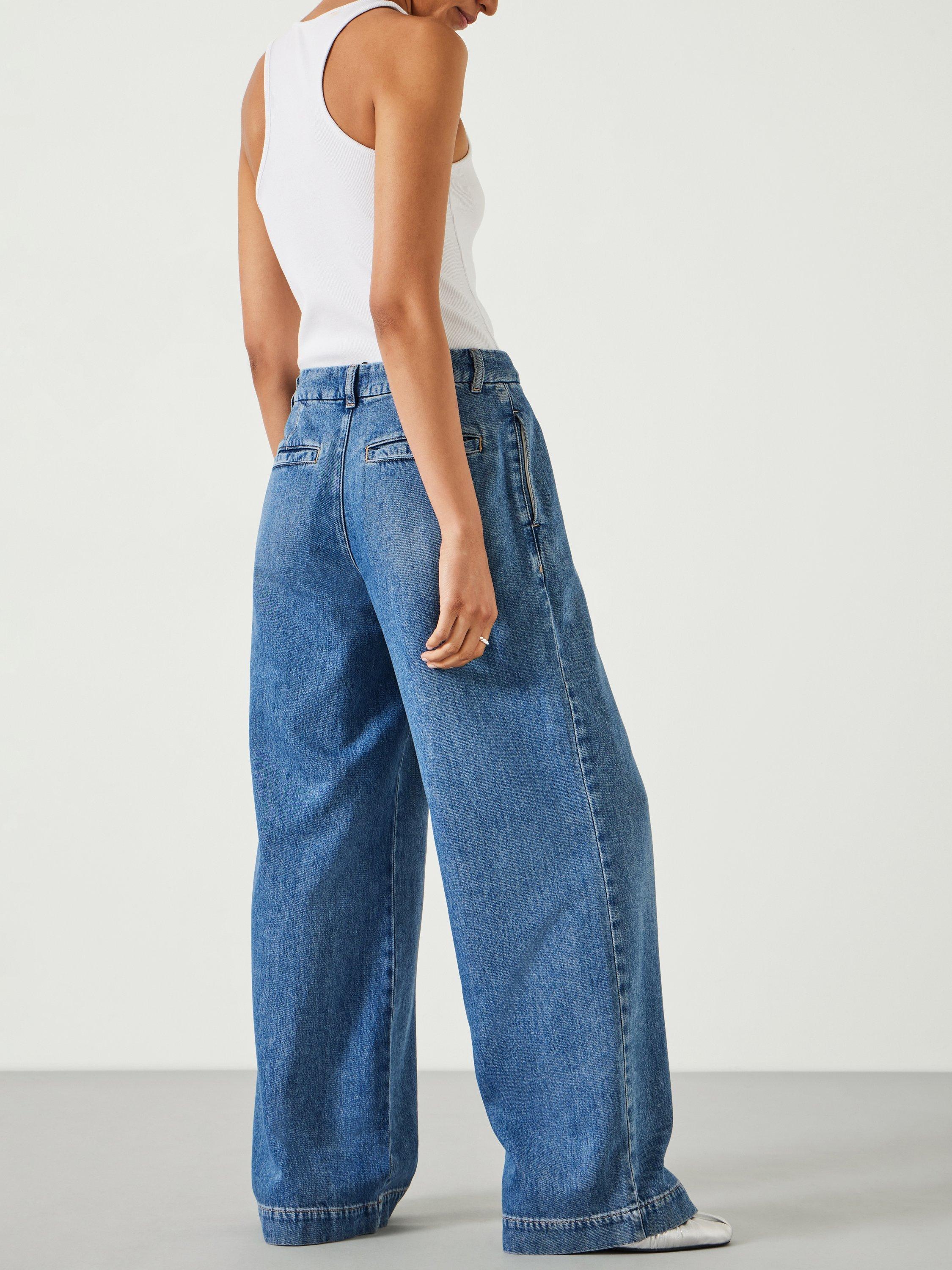 Product image 3 of 7, which shows HUSH Lya Pleat Front Wide Leg Jeans, Mid Blue, 4R