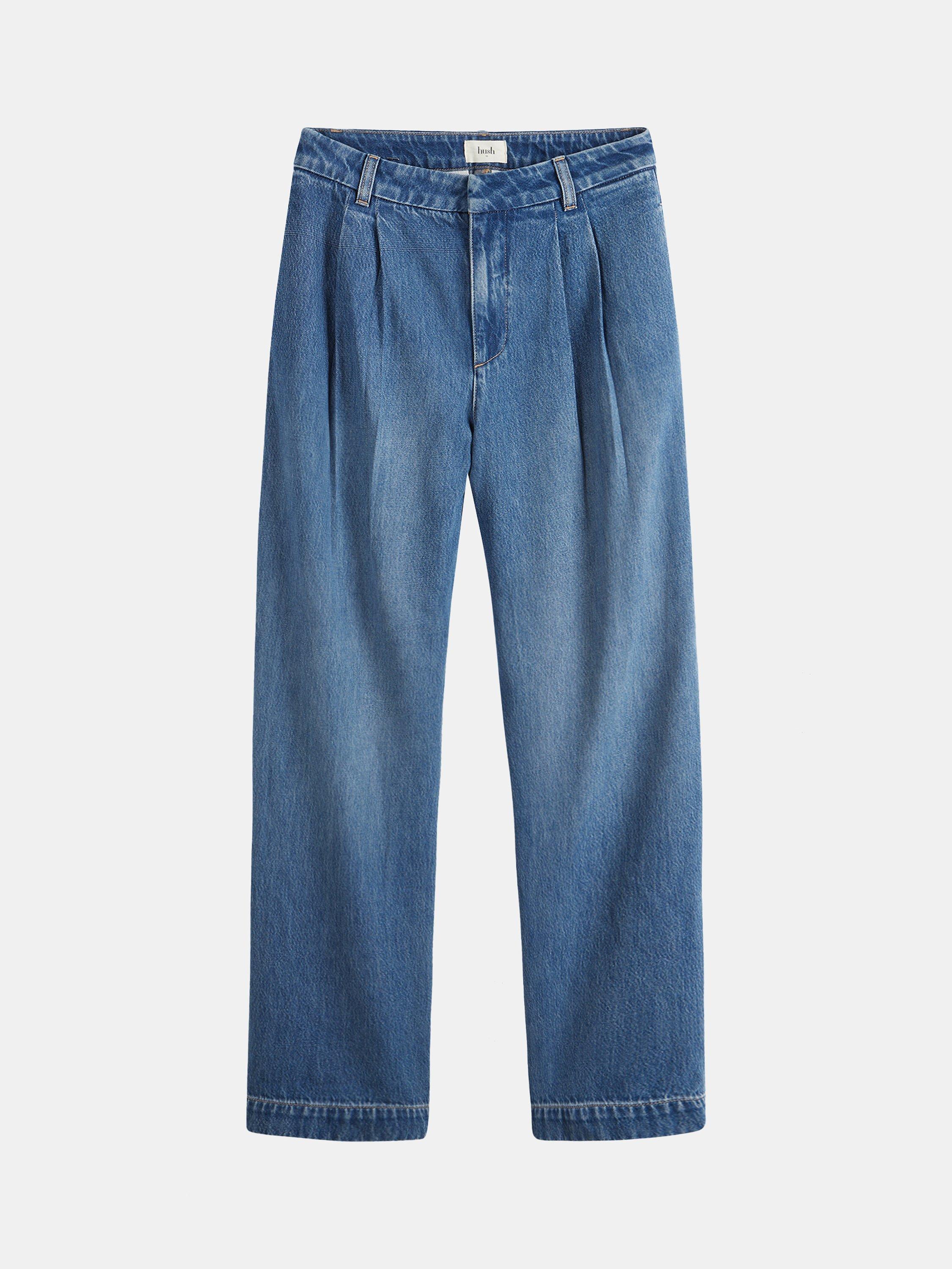 Product image 4 of 7, which shows HUSH Lya Pleat Front Wide Leg Jeans, Mid Blue, 4R