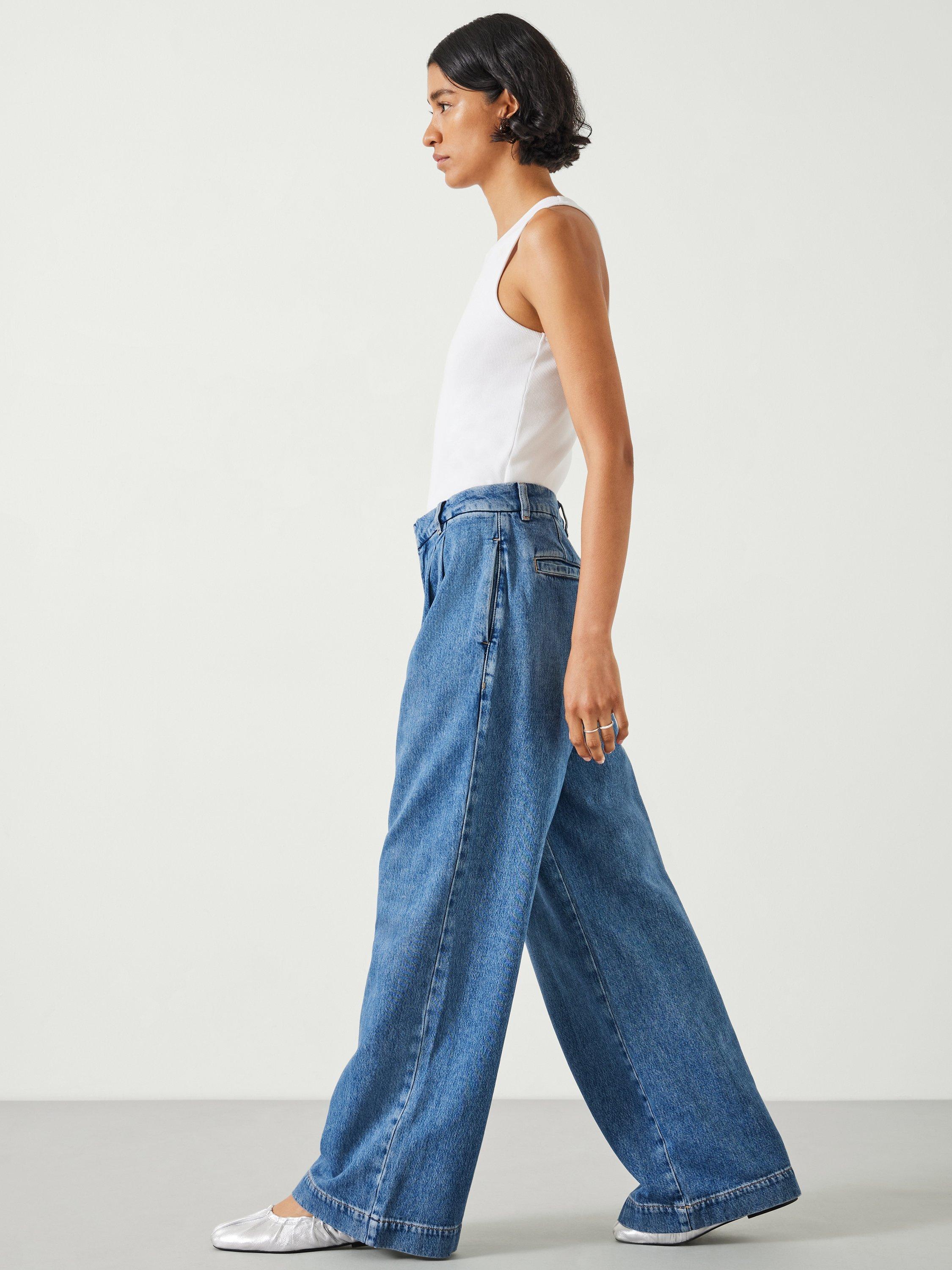 Product image 5 of 7, which shows HUSH Lya Pleat Front Wide Leg Jeans, Mid Blue, 4R