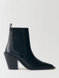 Mango Tex Leather Block Heel Western Boots, Black