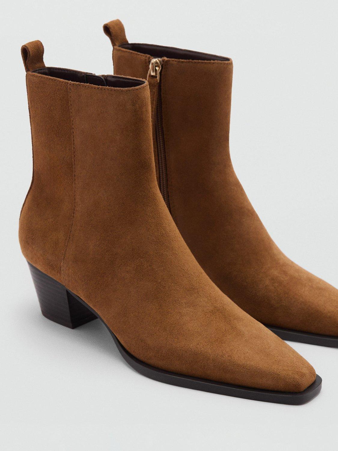 Mango Today Suede Western Pointed Ankle Boots Tan