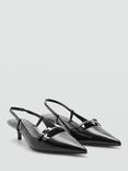 Mango Blesa Patent Pointed Slingback Courts, Black