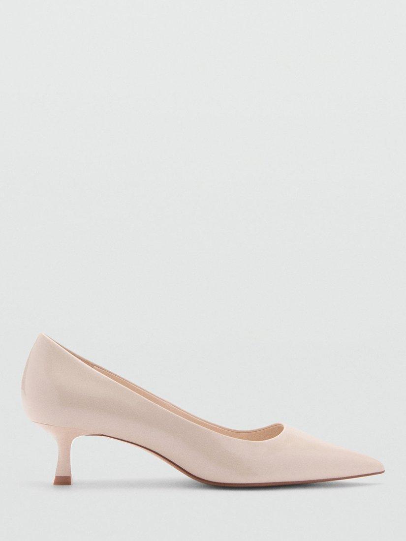 Mango Rocky Kitten Heel Patent Leather Effect Court Shoes, Pastel Pink