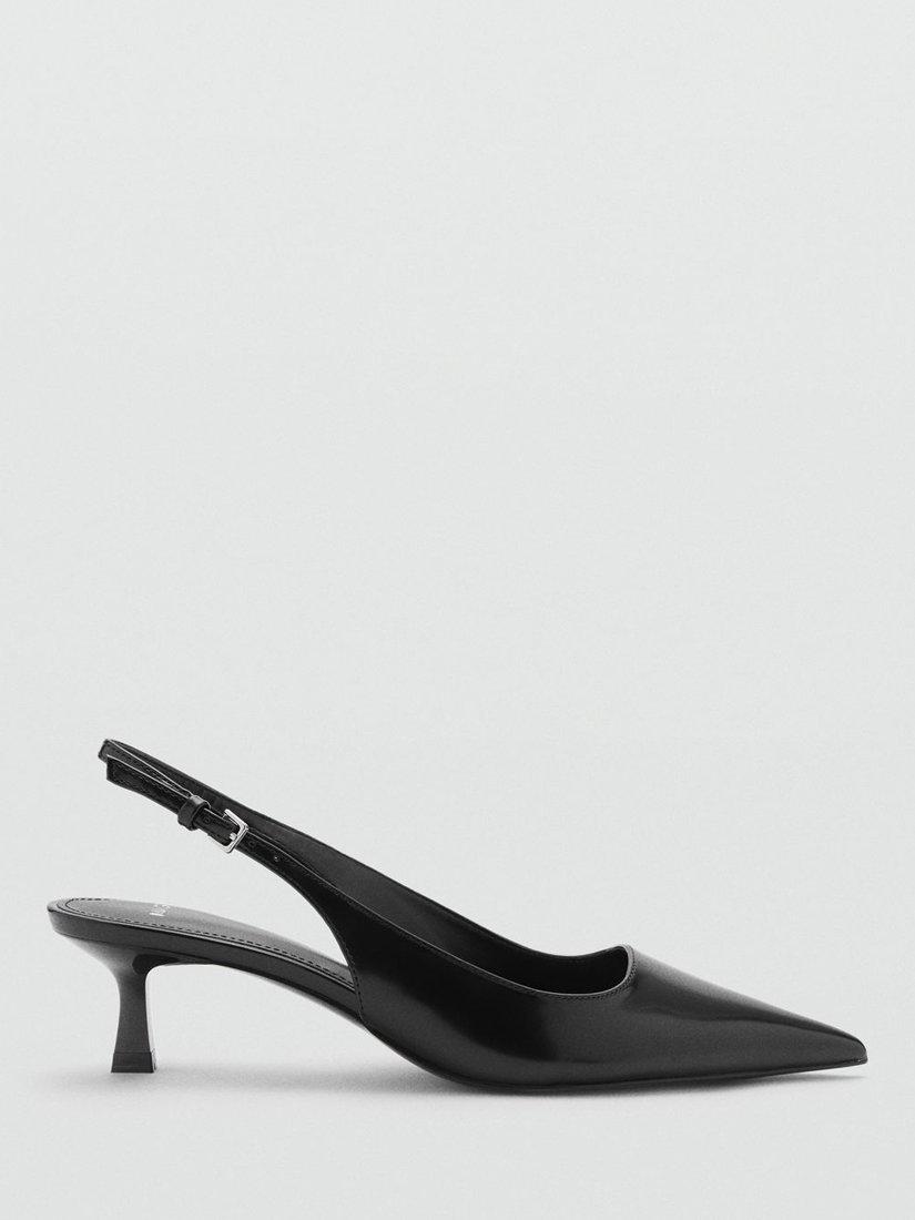 Product image 1 of 4, which shows Mango Roger Faux Leather Kitten Heel Court Shoes, Black, 2