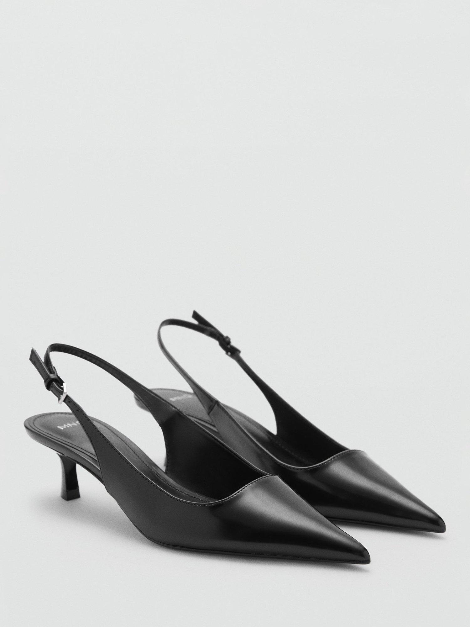 Product image 2 of 4, which shows Mango Roger Faux Leather Kitten Heel Court Shoes, Black, 2