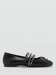 Mango Studded Strap Ballerina Pumps, Black