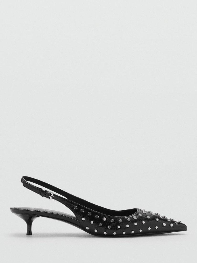 Mango Tacha Studded Pointed Slingback Heels Black