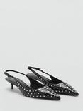 Mango Tacha Studded Pointed Slingback Heels, Black