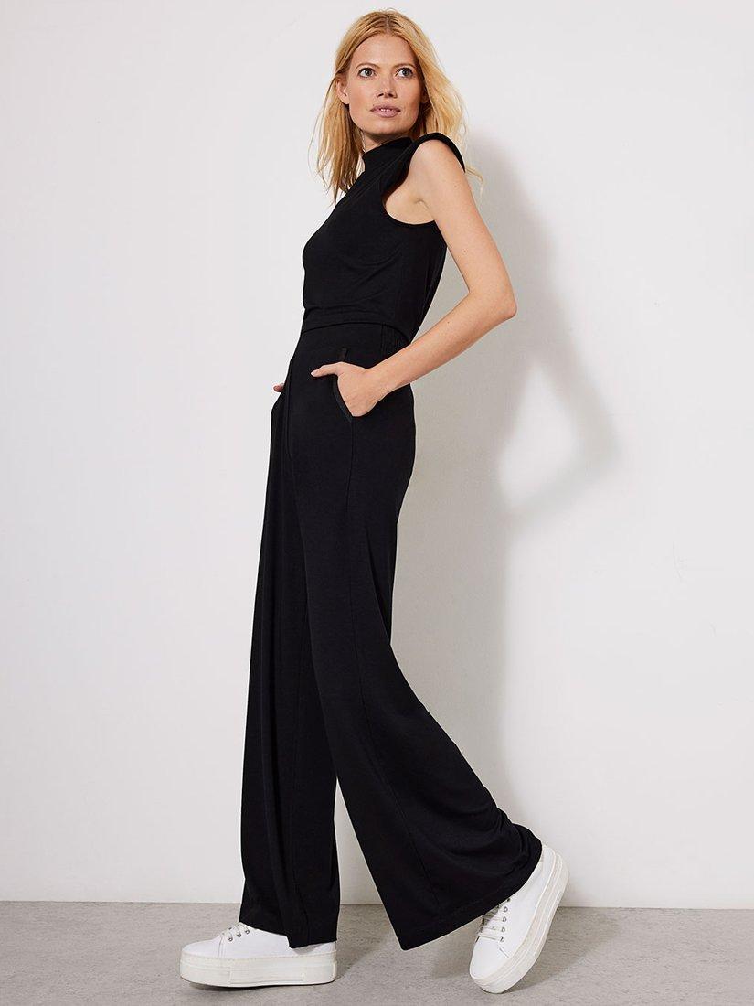 Product image 2 of 7, which shows Mint Velvet Palazzo Wide Leg Trousers, Black, L Reg