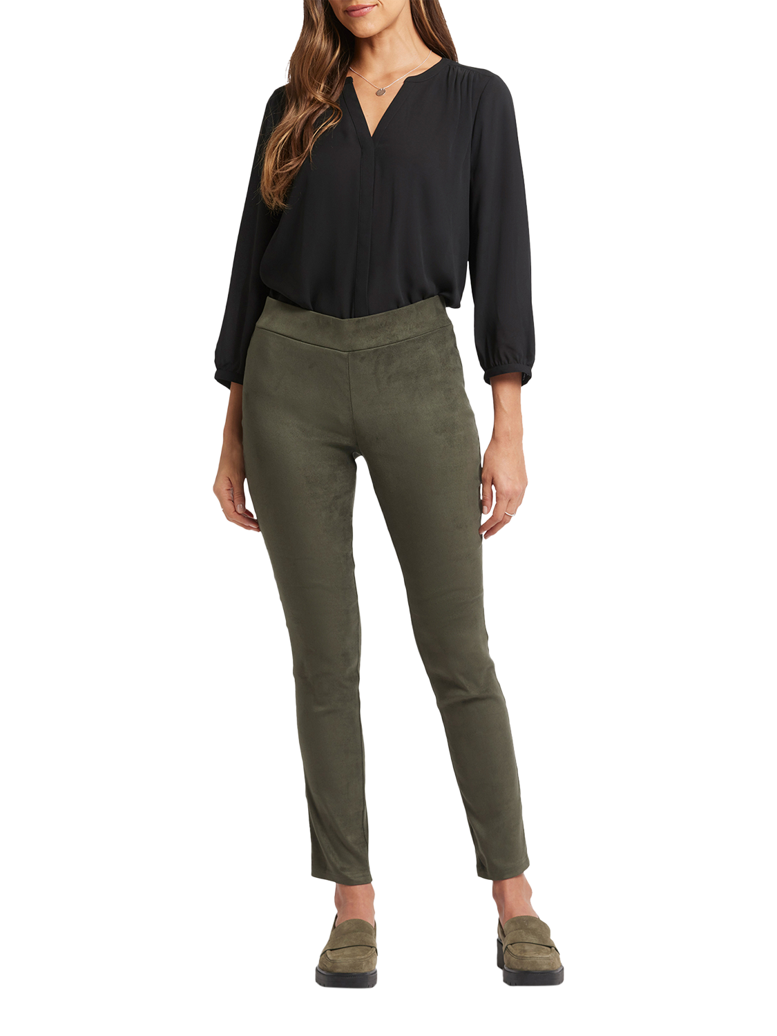 Product image 1 of 6, which shows NYDJ Faux Suede Leggings, Vine Leaf, 4