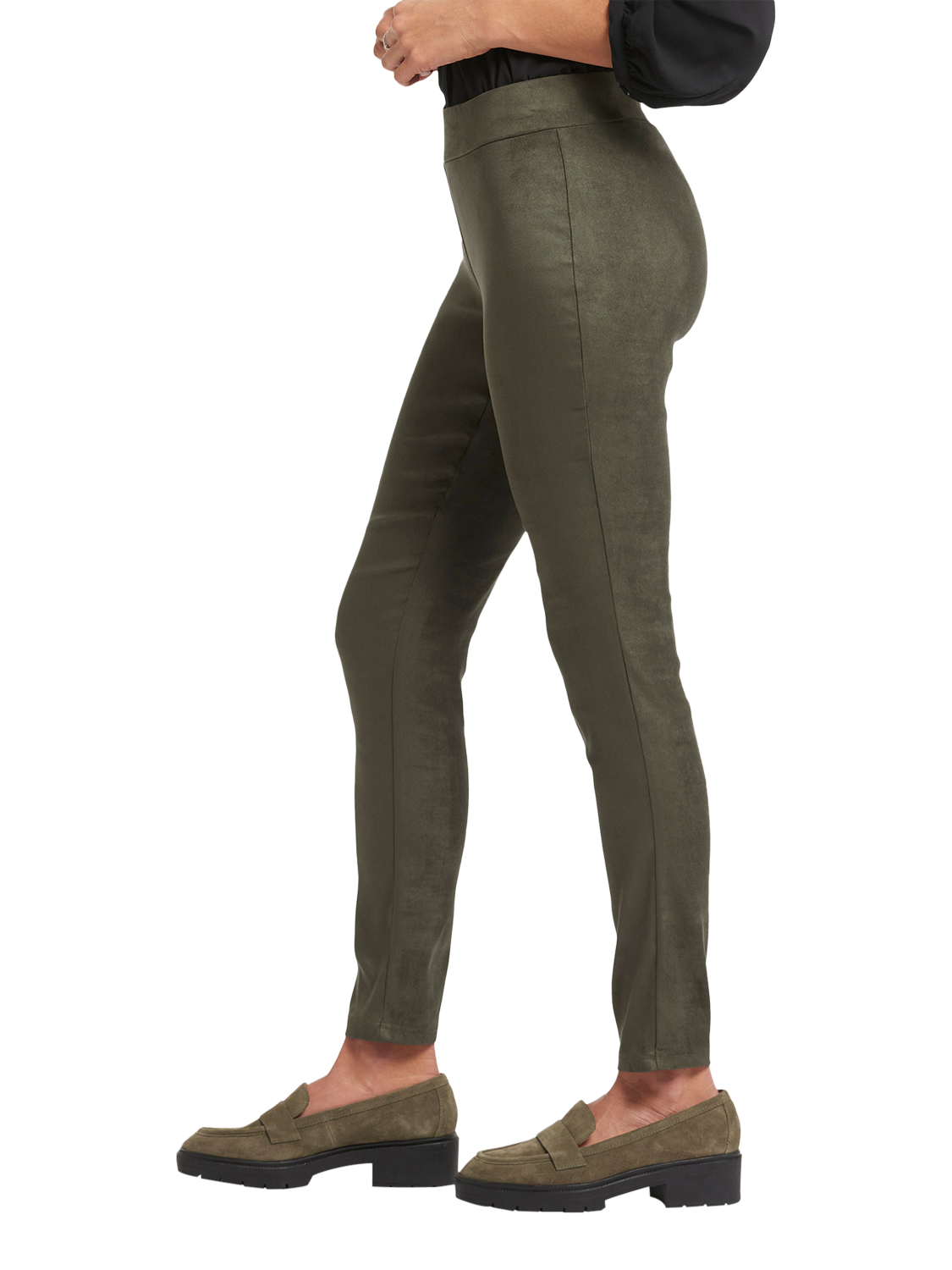 Product image 3 of 6, which shows NYDJ Faux Suede Leggings, Vine Leaf, 4