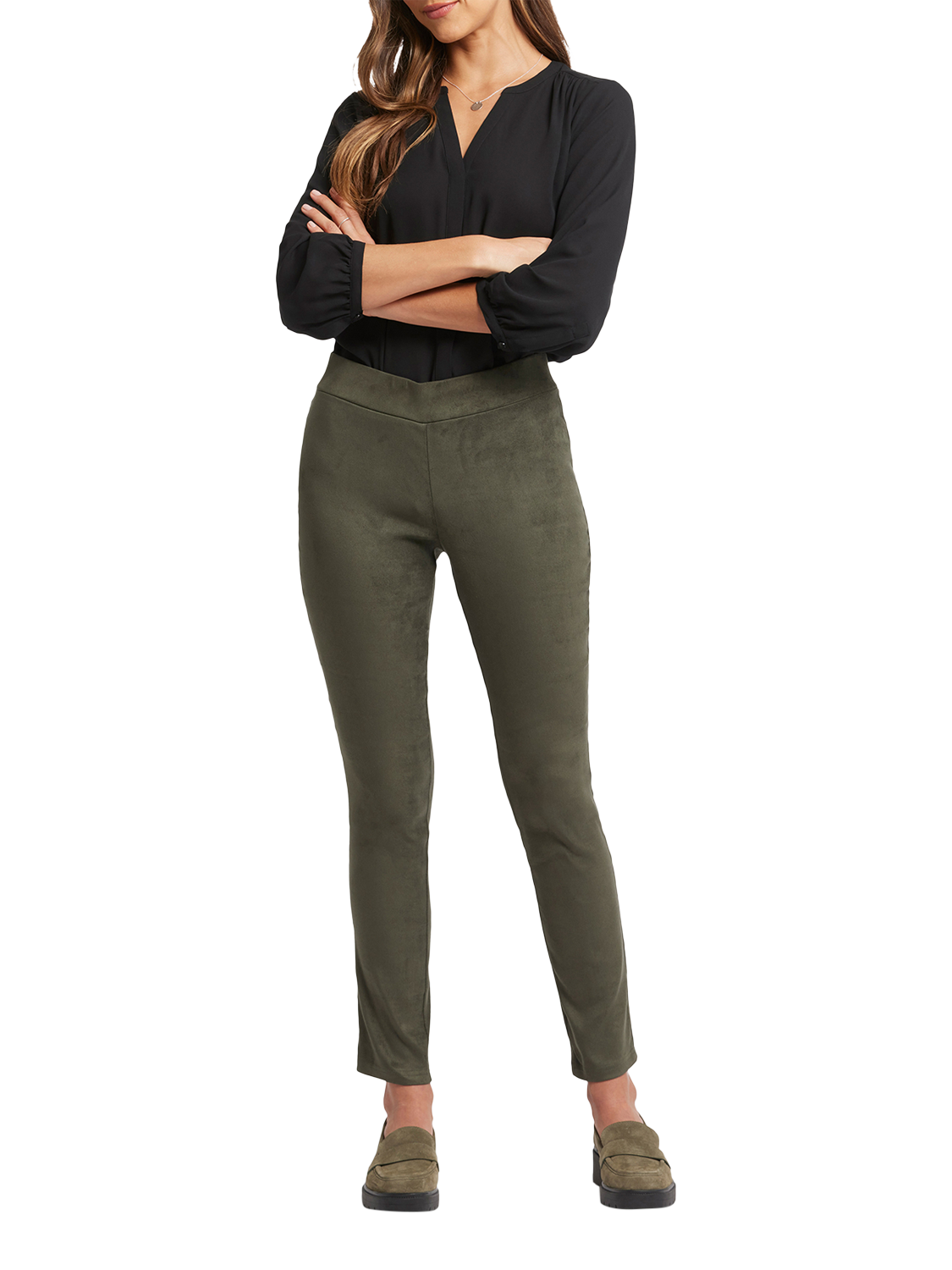 Product image 4 of 6, which shows NYDJ Faux Suede Leggings, Vine Leaf, 4
