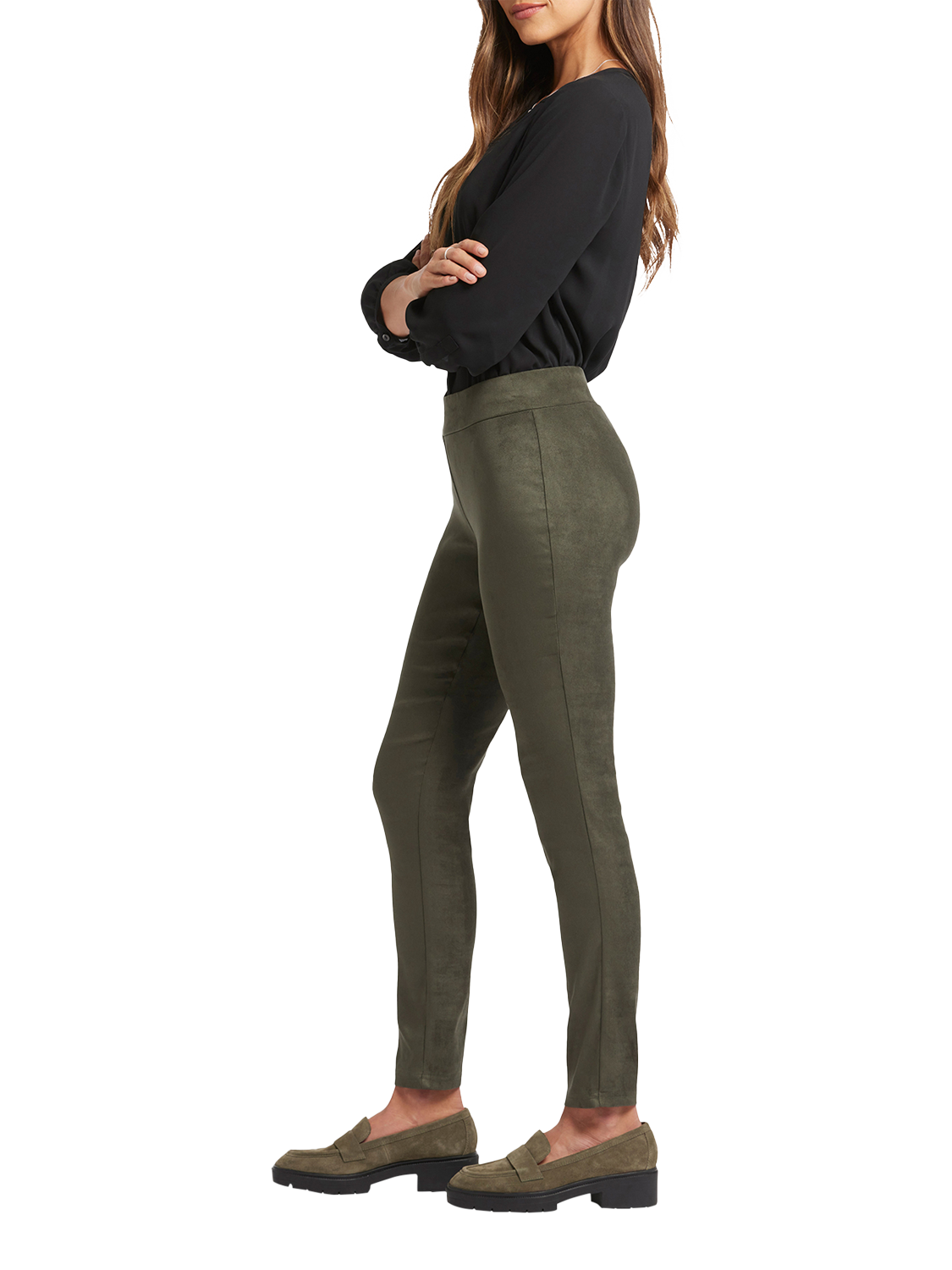 Product image 5 of 6, which shows NYDJ Faux Suede Leggings, Vine Leaf, 4