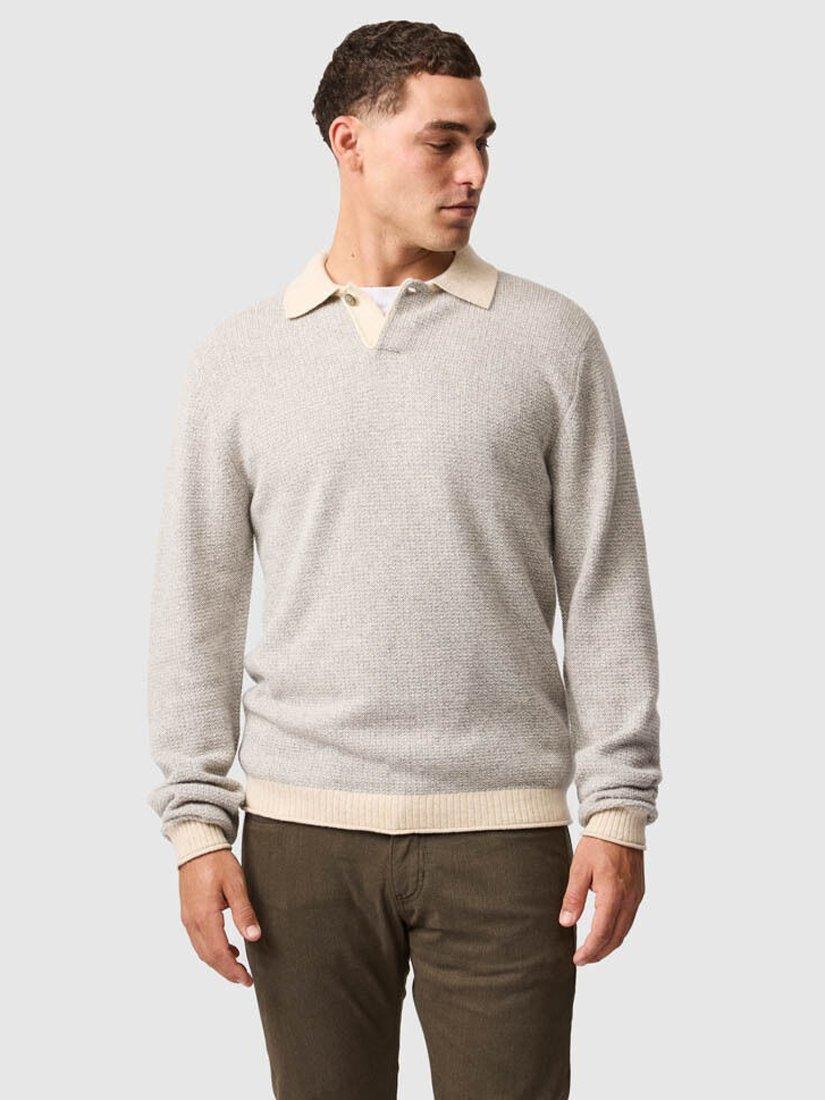 Product image 1 of 6, which shows Rodd & Gunn Marlin Cotton Wool Polo Collar Jumper, Smoke, XS