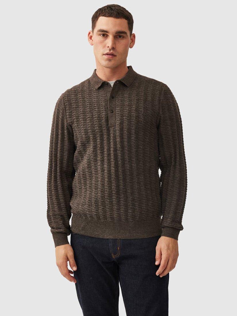 Product image 1 of 4, which shows Rodd & Gunn Walter Peak Wool Alpaca Knit Polo Collar Jumper, Coal, S