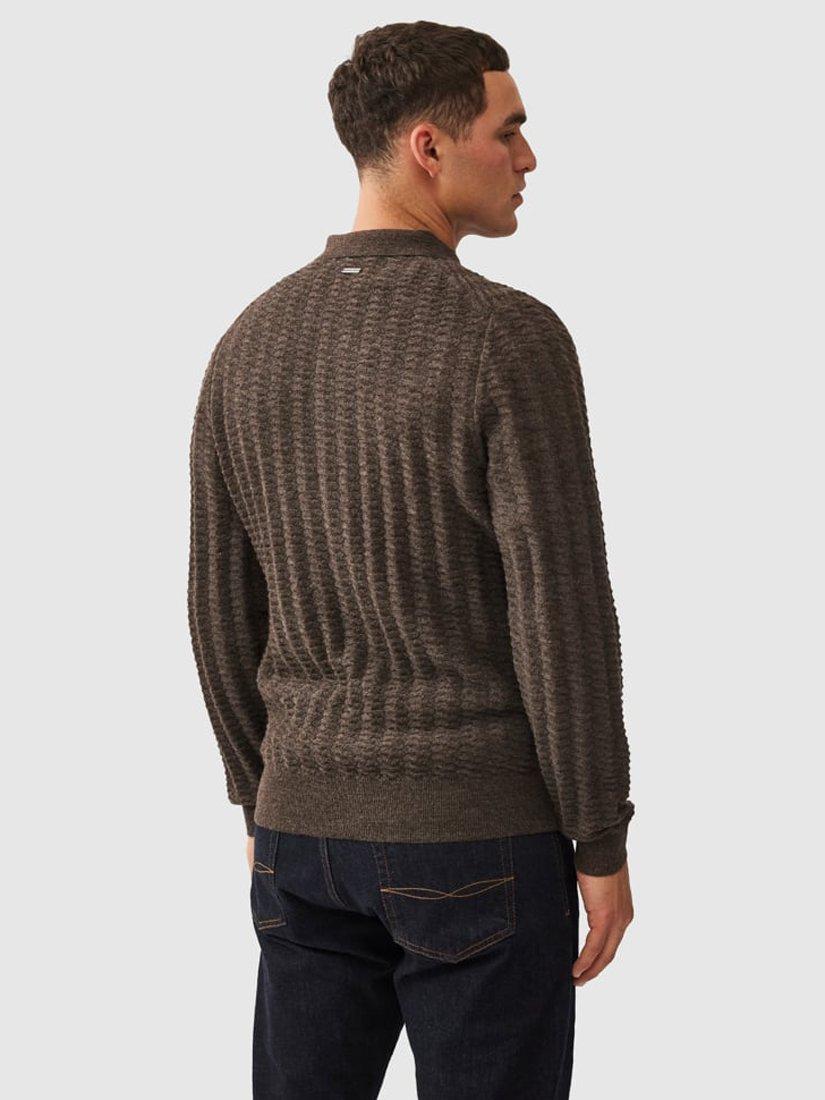 Product image 2 of 4, which shows Rodd & Gunn Walter Peak Wool Alpaca Knit Polo Collar Jumper, Coal, S