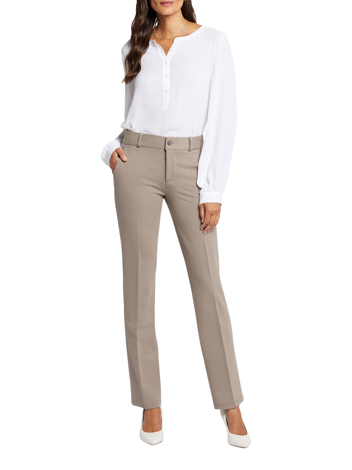 Product image 1 of 6, which shows Sculpt Her Classic Straight Trousers, Saddlewood, 4