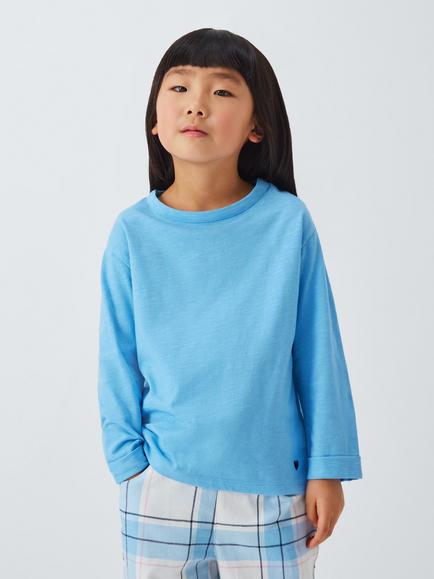John Lewis Kids' Mix-And-Match Heart Embroidered Cotton Pyjama Top, Blue, Blue